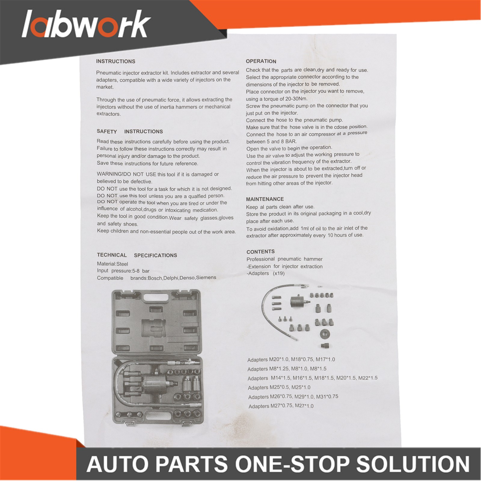 Labwork 21PC DIESEL INJECTOR PULLER Pneumatic Injector Extractor Puller SET Kit