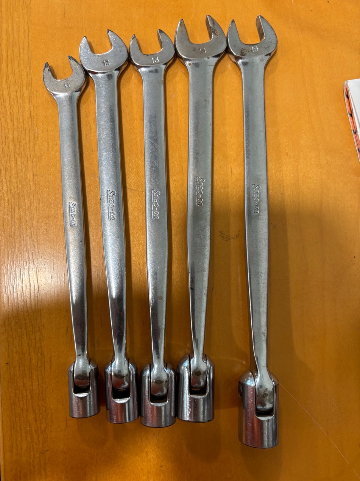 SNAP ON 11 12 13 14 15MM METRIC 12 PT SWIVEL FLEX HEAD OPEN END WRENCH
