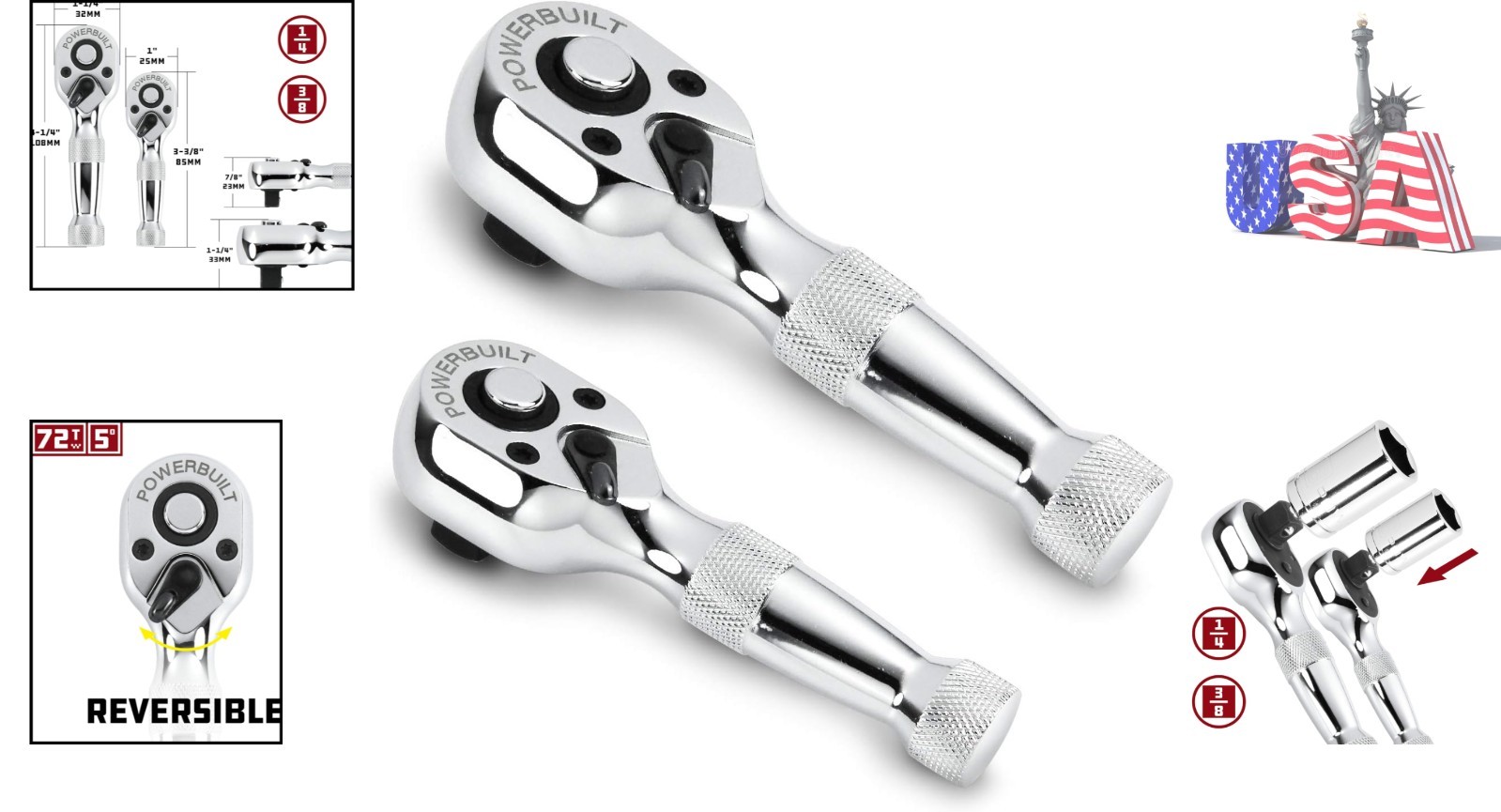 72-Tooth Reversible Stubby Ratchet Wrench Set for Precision Mechanics
