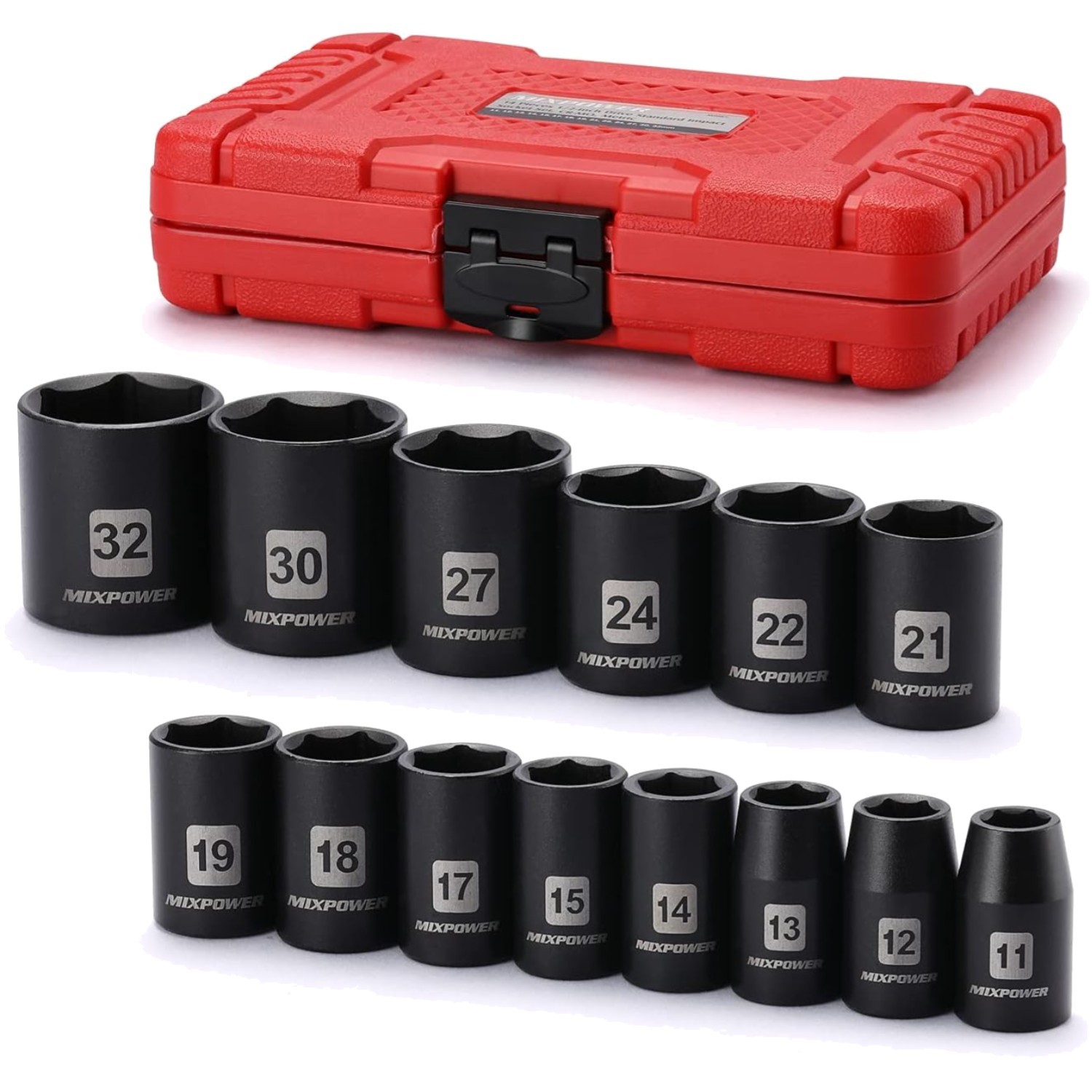 Impact Socket Set Chrome Vanadium 11-32mm 14 Pieces Shallow Drive Metric