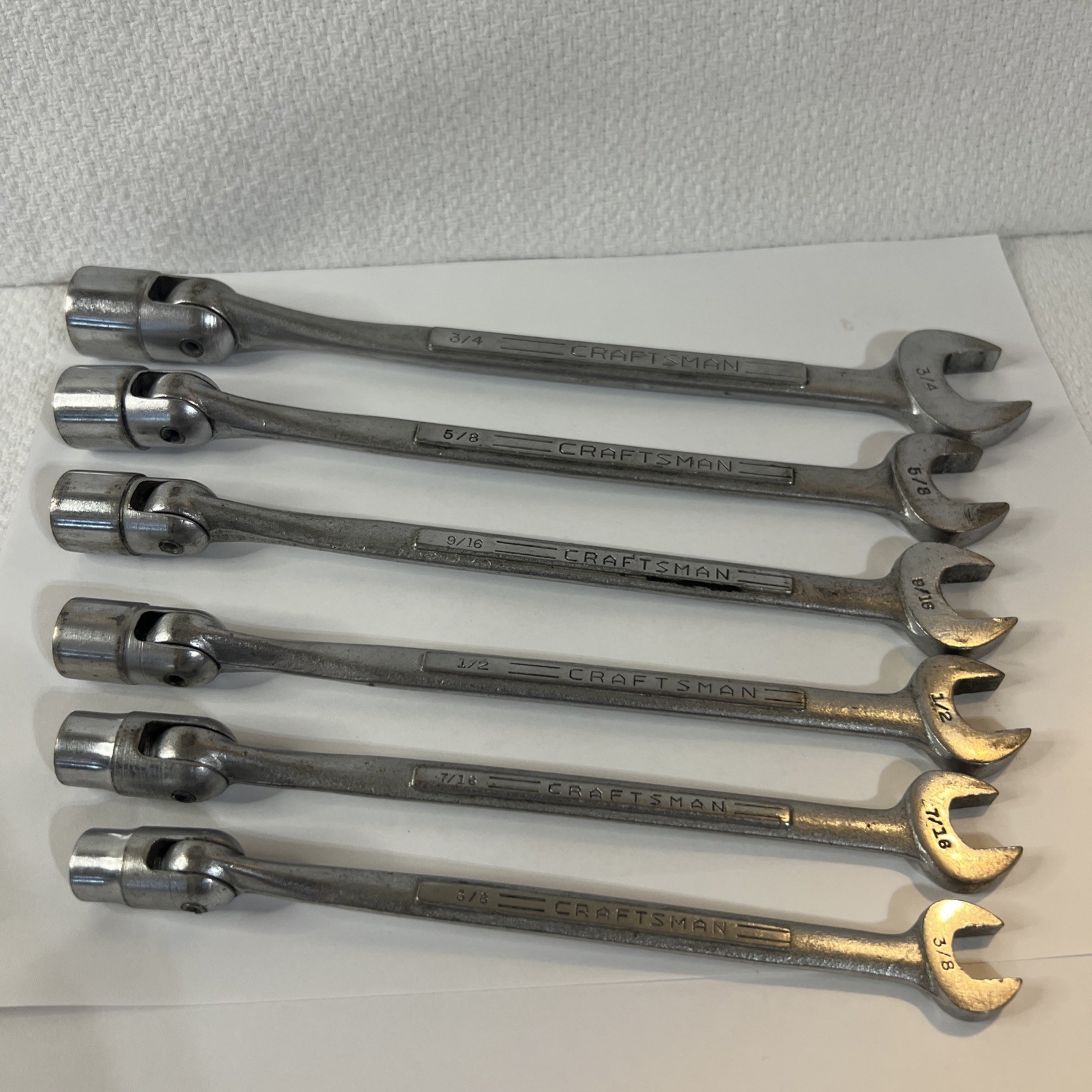 Craftsman Flex Head Socket Wrench 6 Piece Set 12 Point 3/8-3/4 SAE Vintage USA