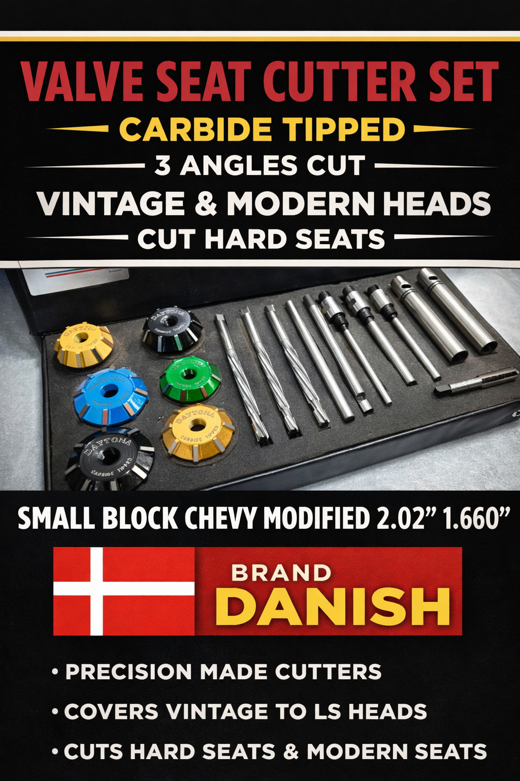 CHEVY SBC 283 5.7L V8 VALVE SEAT CUTTER KIT MODIFIED VALVE SEAT 2.02″ – 1.660″