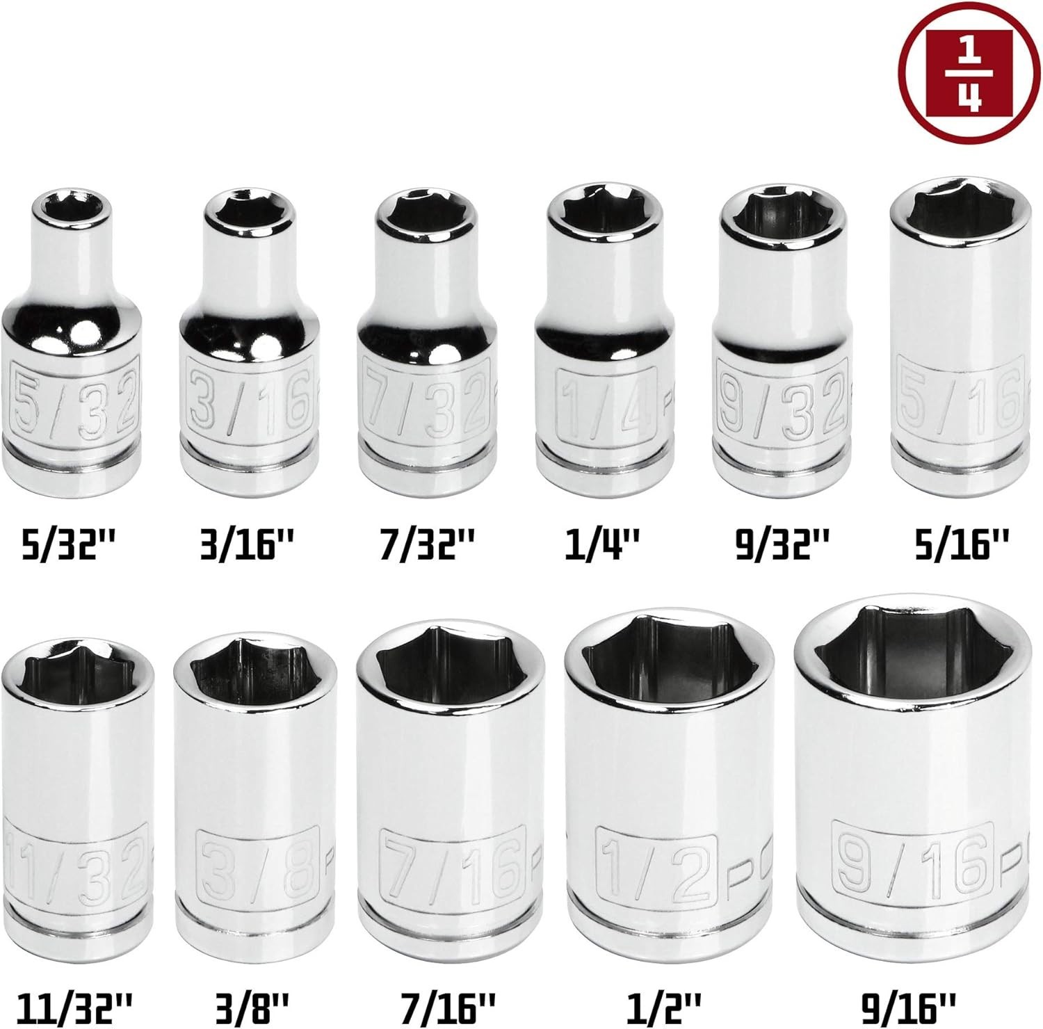 11 Piece 1/4-Inch Drive SAE Socket Set, Sizes 5/32 Inch to 9/16 Inch, 6-Point…