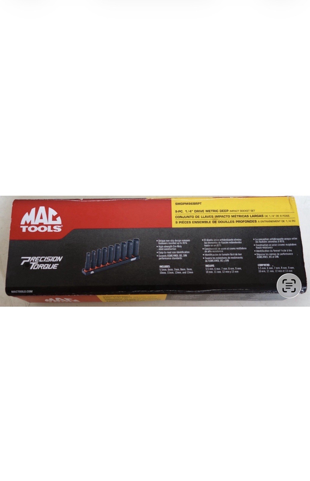 Mac Tools 9-PC 1/4″ Dr Metric Deep Impact Socket Set SMDPM96BRPT