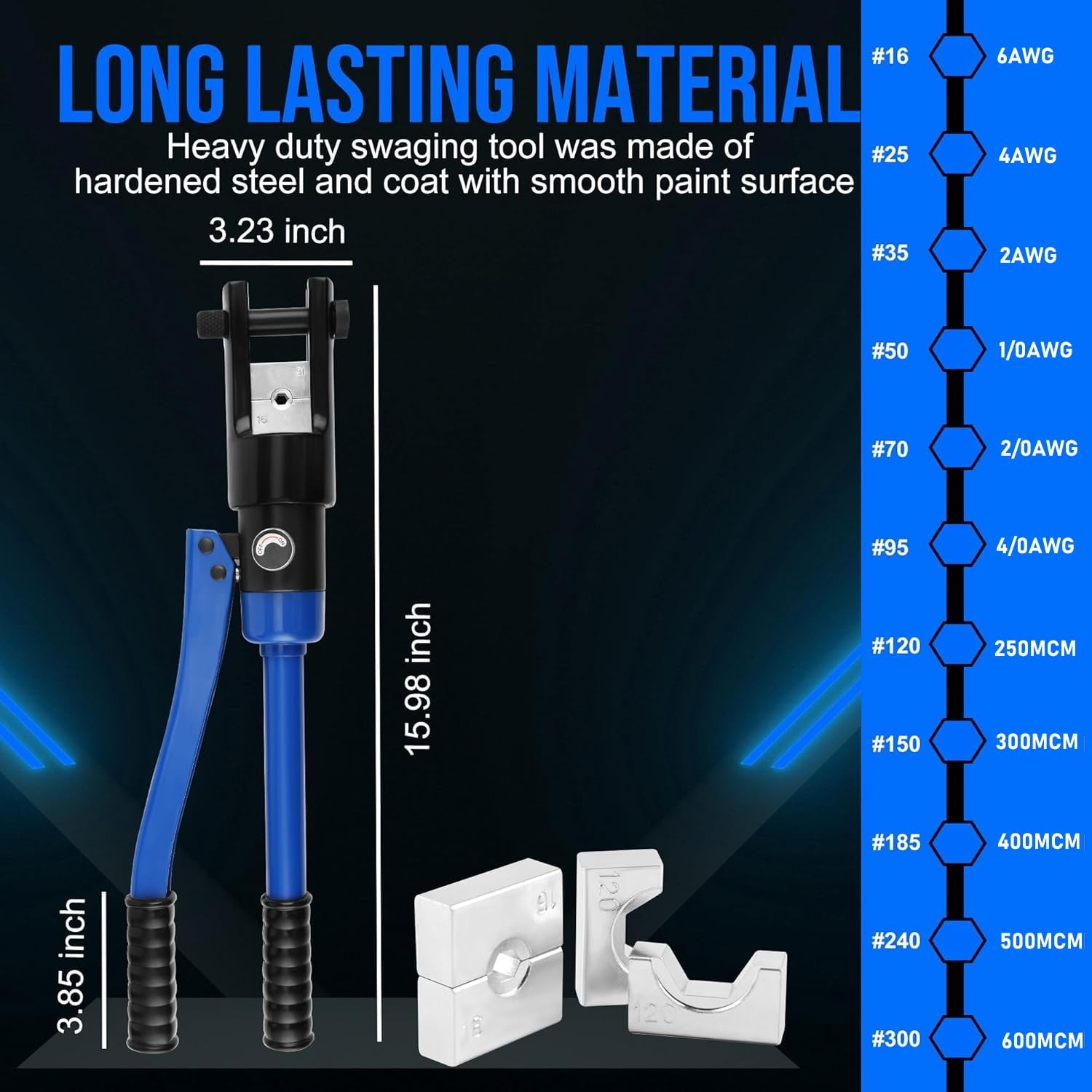 19 Packs Hydraulic Cable Lug Tool with durable case, 4 AWG to Blue