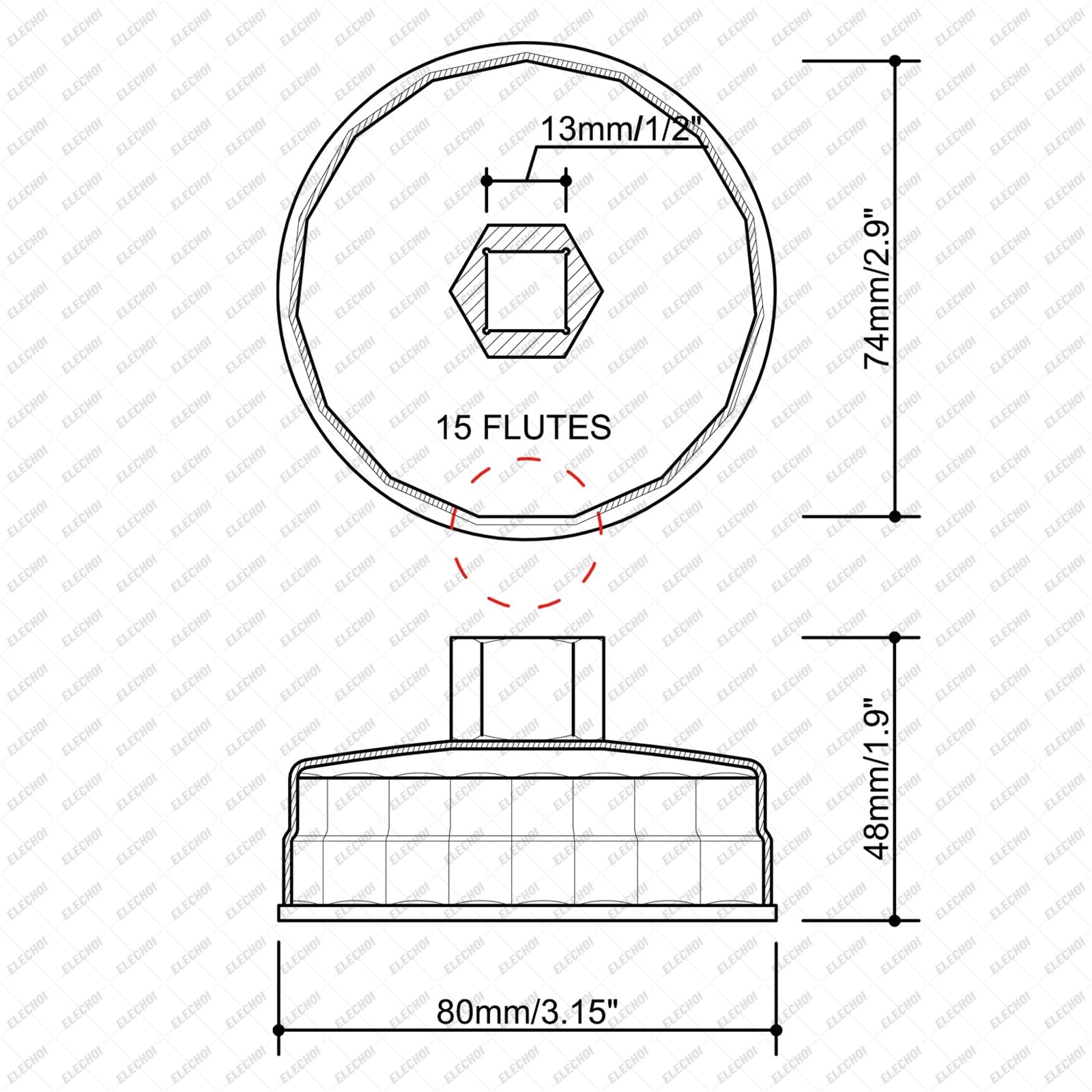 73-74mm 15 Flutes Oil Filter Cap Wrench Removal Tool Socket Compatible Silver
