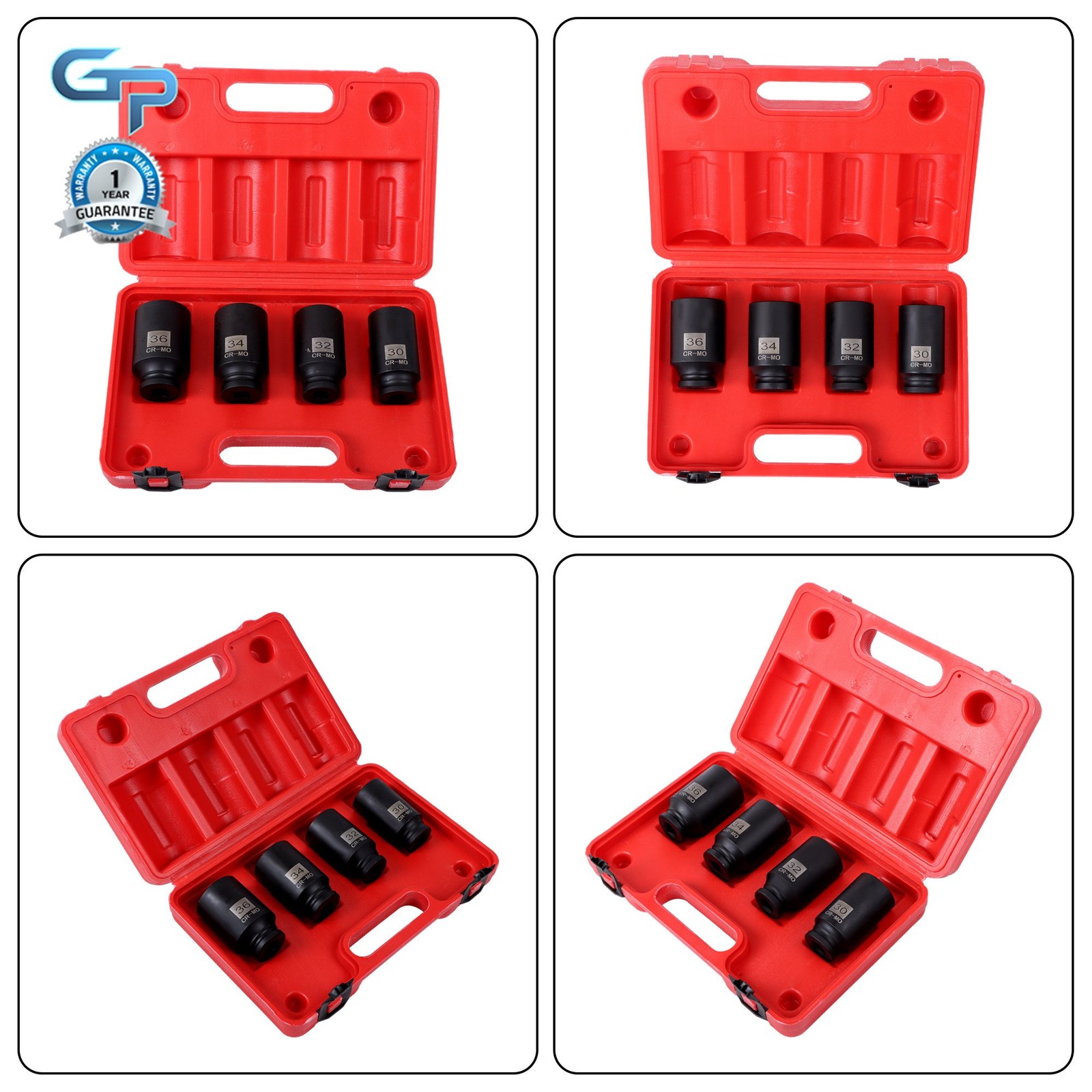 4PCS 1/2″ Drive Spindle Axle Nut Socket Remover 12 Point 30mm 32mm 34mm 36mm