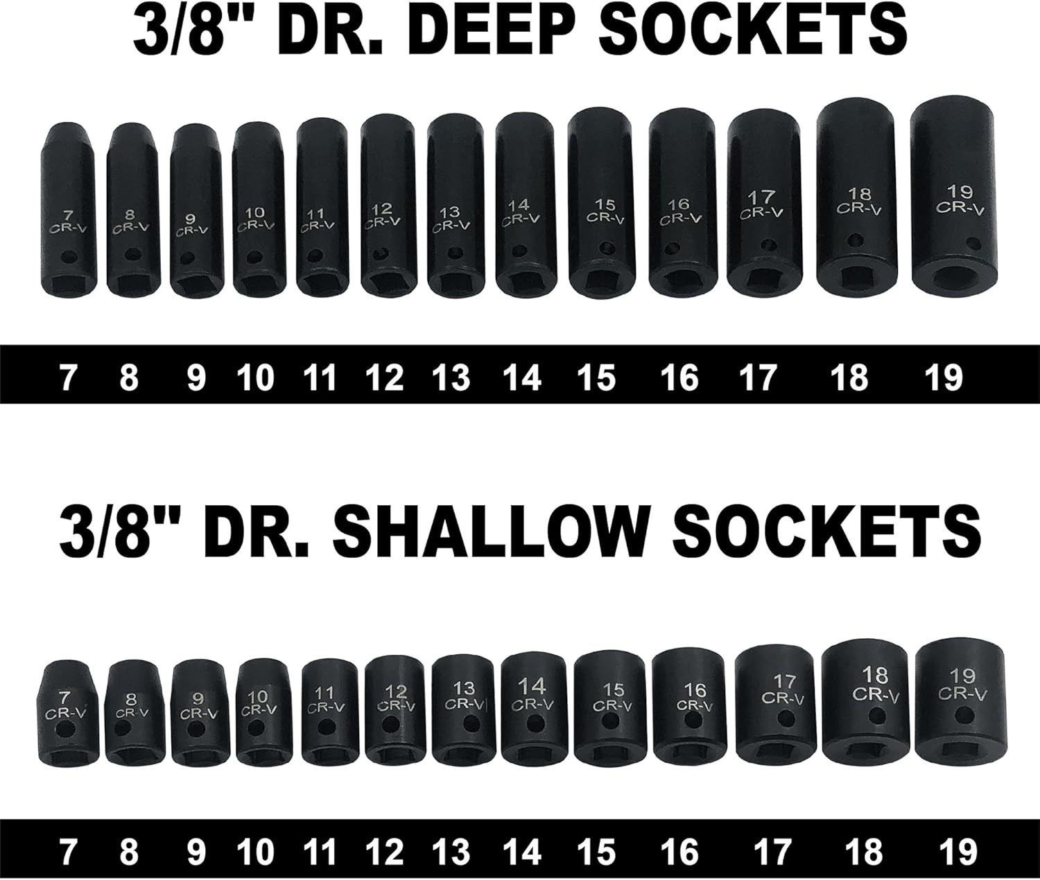 26pcs 3/8″ Impact Socket Set, Deep & Standard Socket, Metric 7mm to19mm, 6-Point