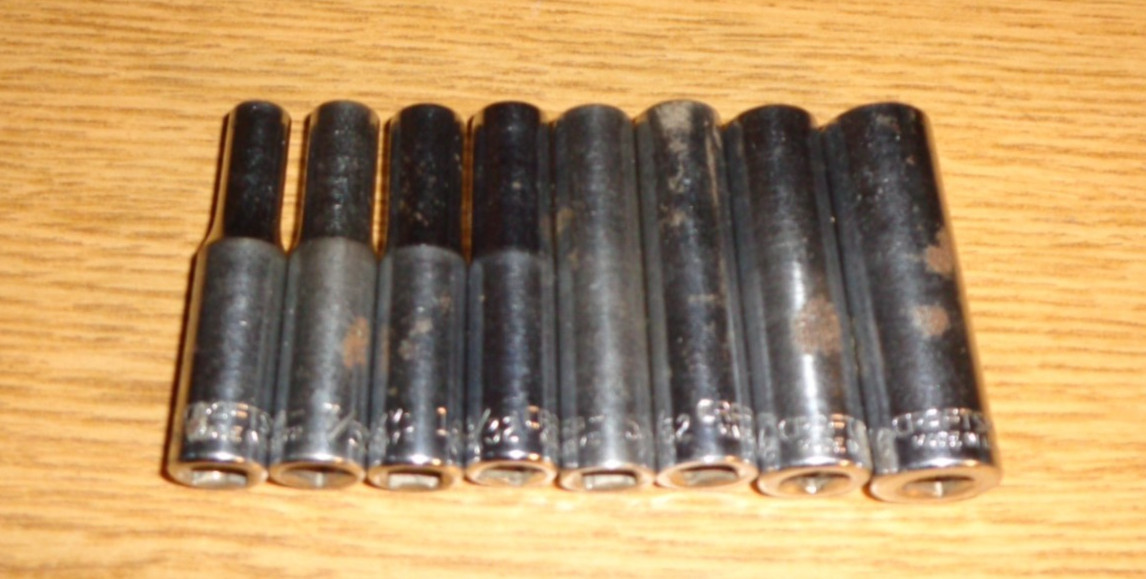Vintage Craftsman 1/4″ Drive SAE Deep Socket Set 3/16″-7/16″ USA 8pc 2″ long