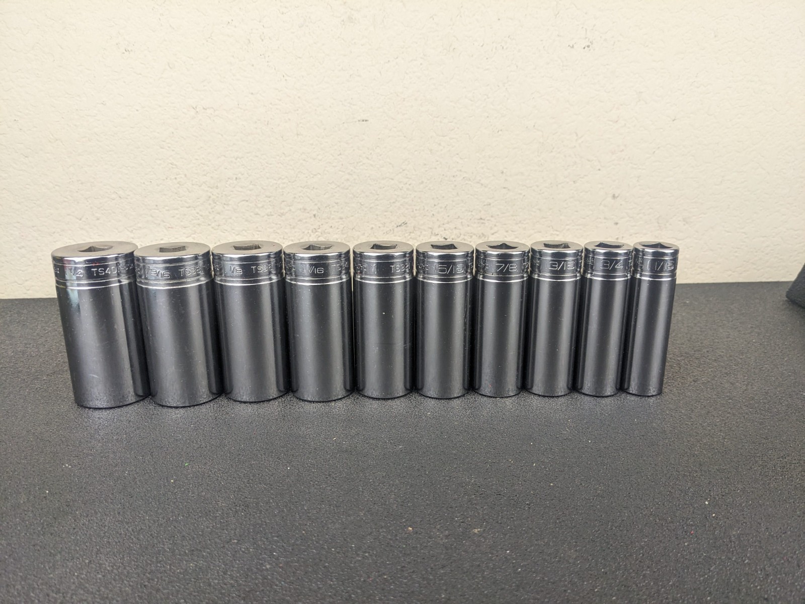 #af708 Snap On Tools NEW 1/2″ Drive Deep Socket Set SAE Chrome 6 Point 1-1/4″
