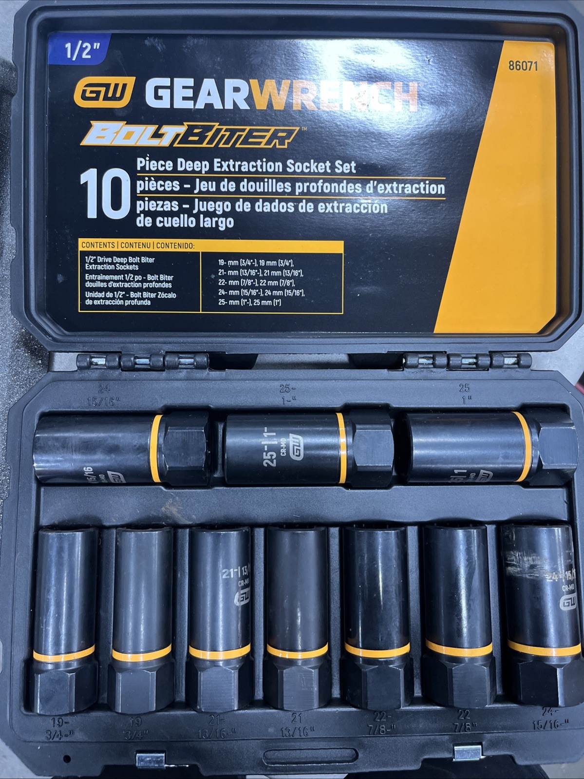 Bolt Biter 1/2″ Drive Metric 6-Point Deep Impact Socket Set 10 Pieces