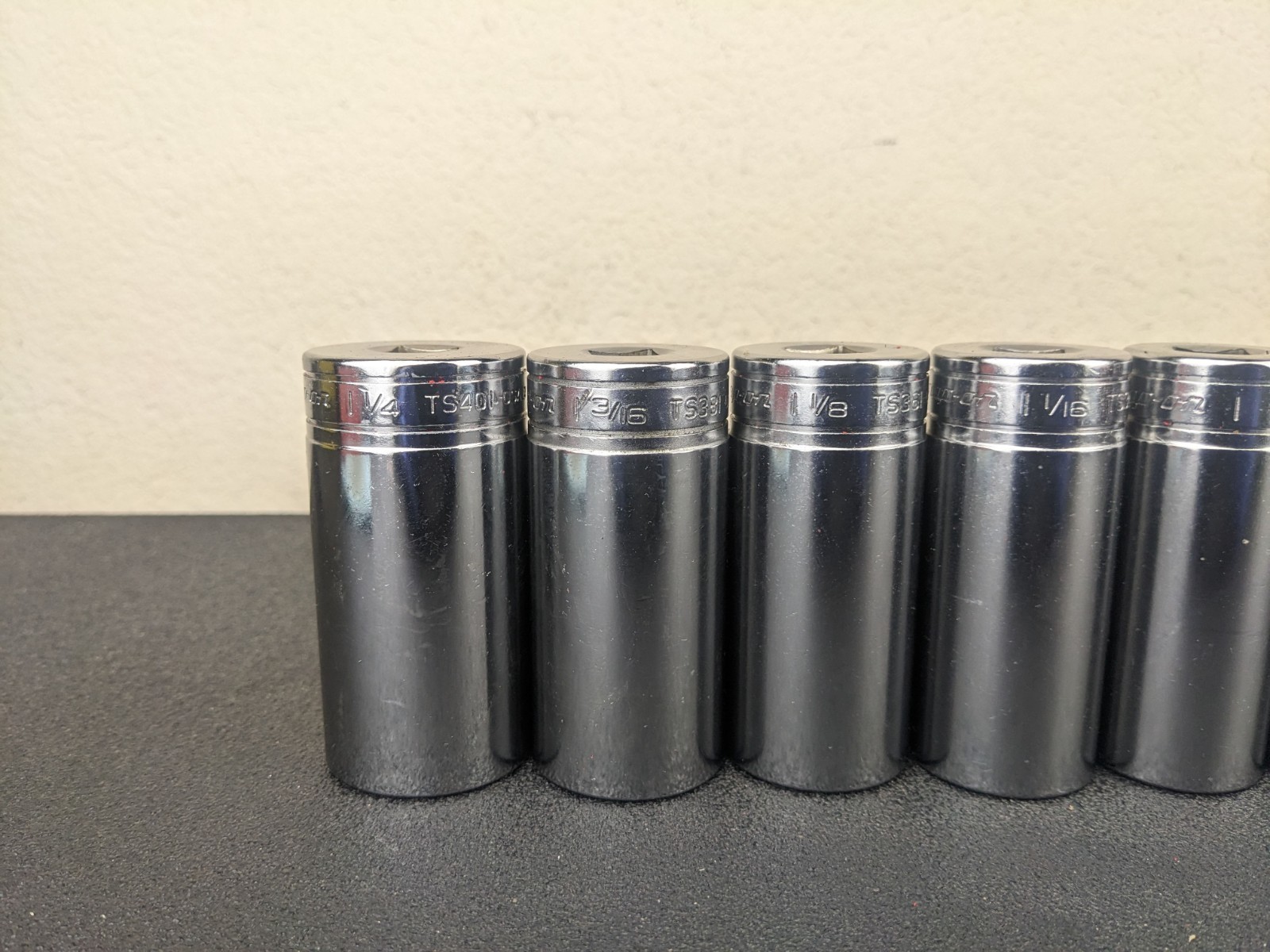 #af708 Snap On Tools NEW 1/2″ Drive Deep Socket Set SAE Chrome 6 Point 1-1/4″