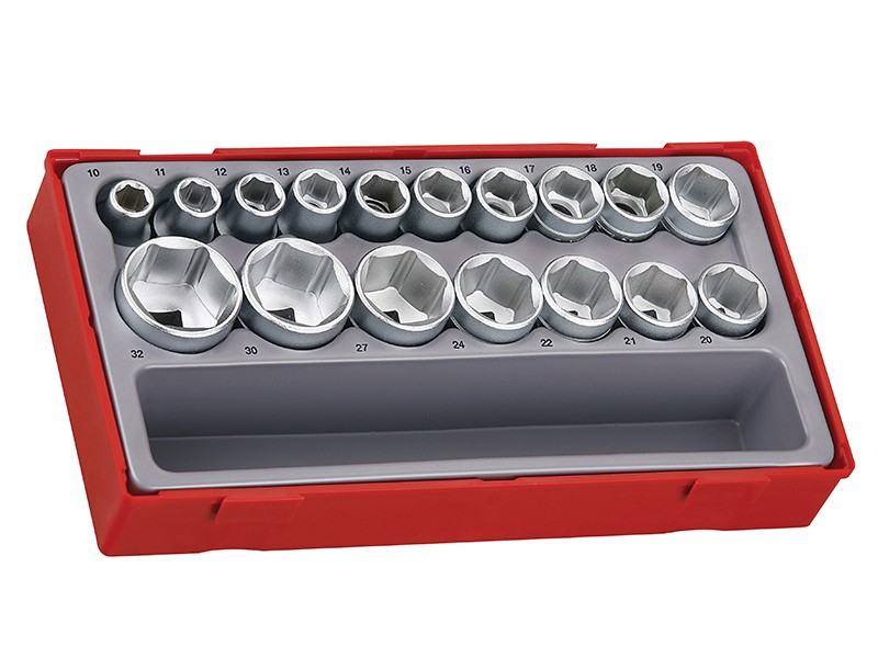 Teng Metric Socket Set 17 Piece 6Pt 1/2in Drive Chrome 6pt Storage Tray TT1217-