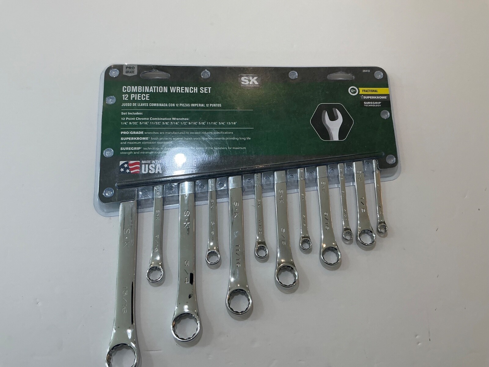 NOS S-K 12 piece SAE combination wrench set fully polished 1/4” to 13/16” USA