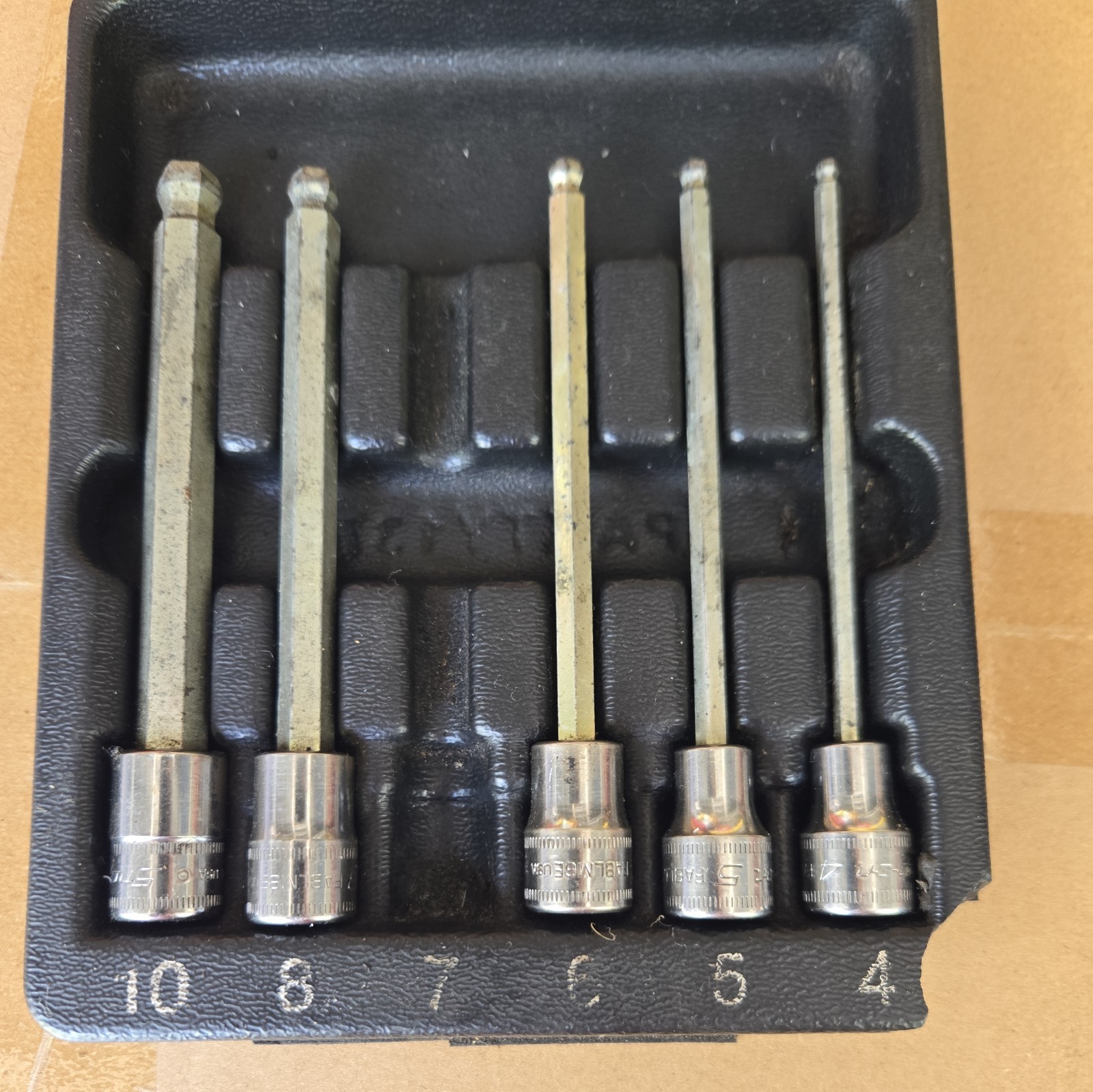 Snap-on 206EFABLM 6pc 3/8” Dr Metric Long Ball Hex Bit Socket Set 4mm-10mm Used