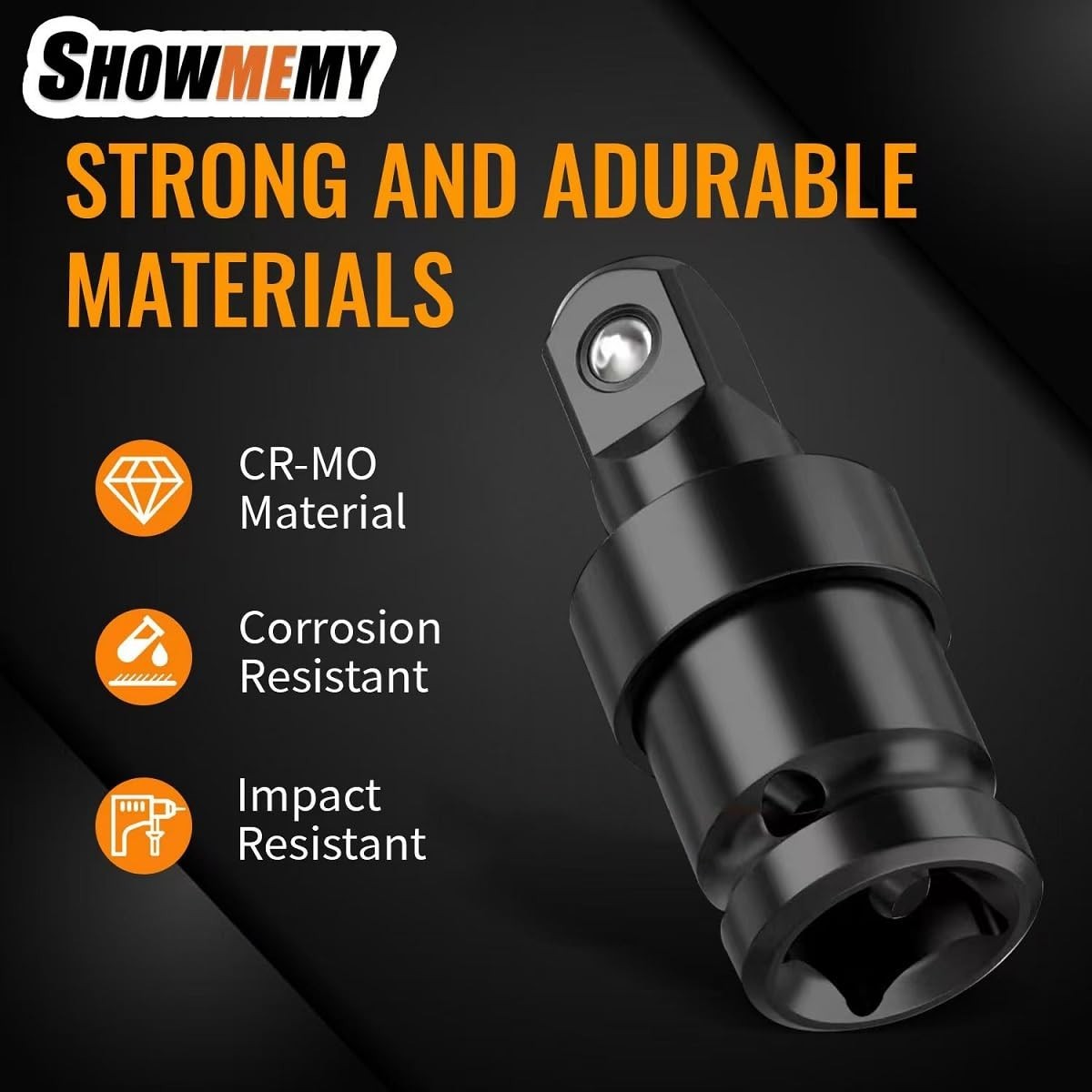 3-Pc Impact Swivel Socket Set with Adapters, Wobble Socket, Cr-Mo Steel, 1/4″-1/