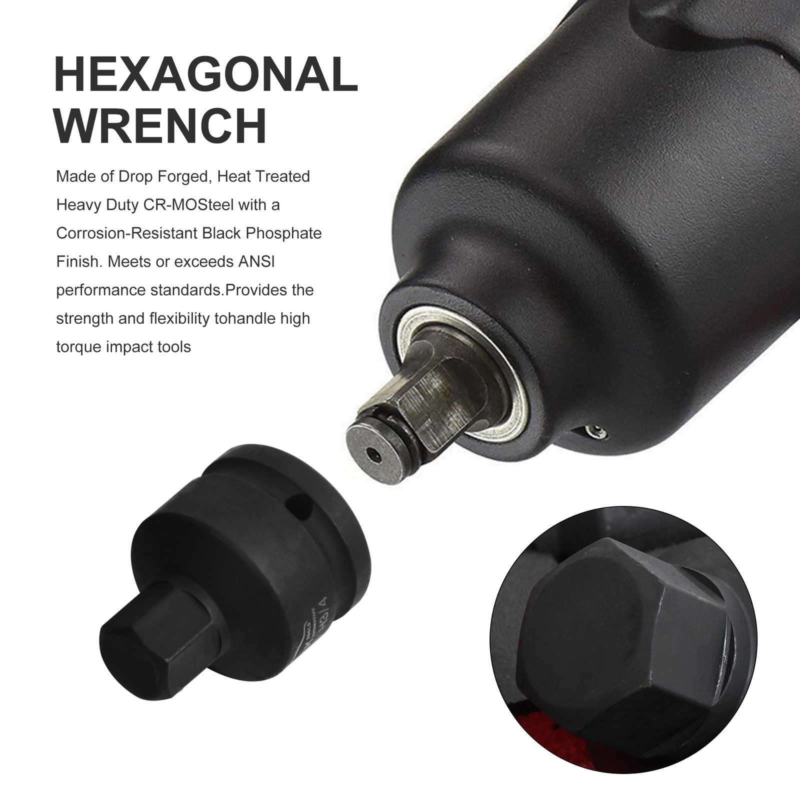 3/4″ Drive Impact Hex Driver Set, 5pc SAE 3/4″ 7/8″ 1″ 1-1/8″ 1-1/4″ Cr-Mo Steel