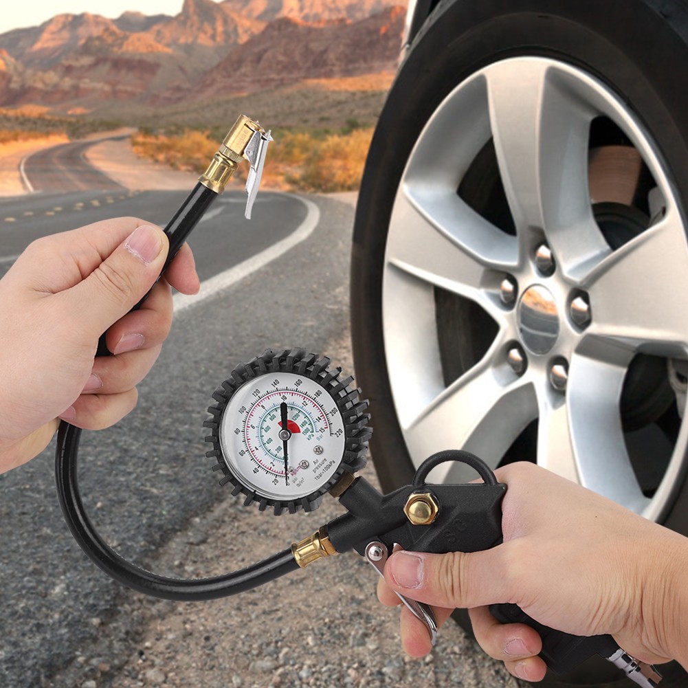 220PSI Automobile Tire Pressure Gun Inflator Gauge For Trucks Motorcycles