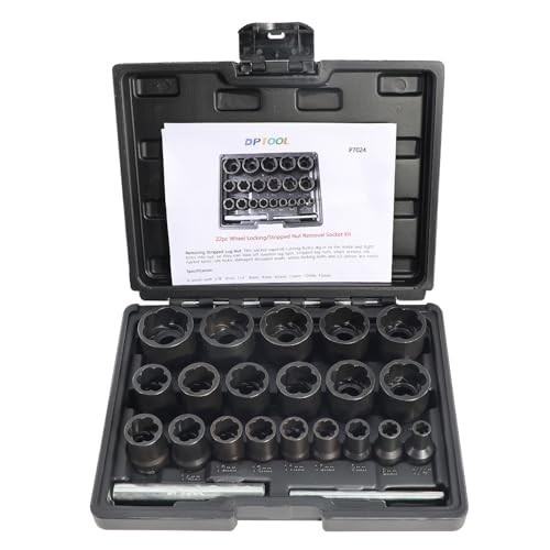 22-Piece Lug Nut Extractor Set, Impact Socket Tool for Damaged & Stripped Nuts