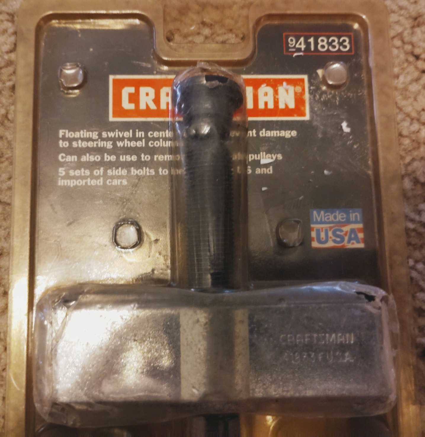 Sears Craftsman Steering Wheel Puller, # 41833 made in USA-USED