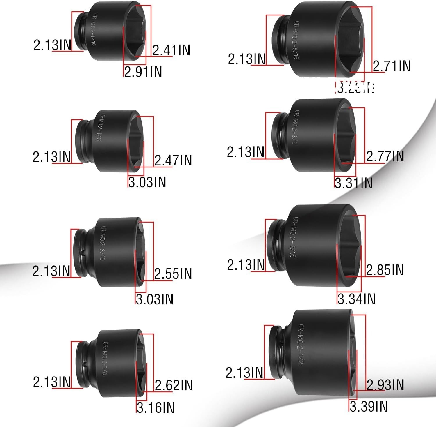 8pc 3/4″ Drive Jumbo Large Impact Socket Set 6 Point SAE 2-1/16″ to 2-1/2″