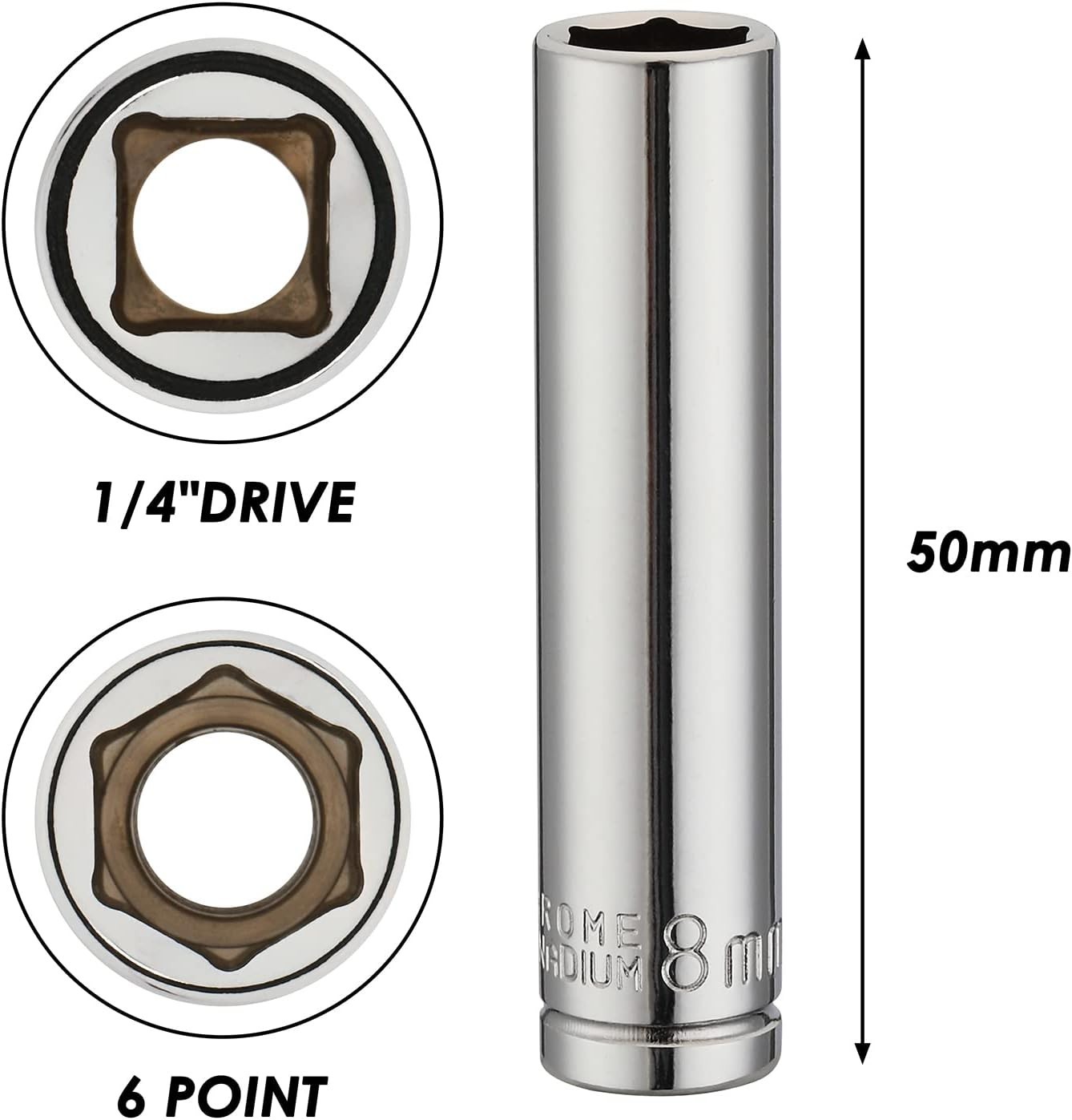 4PCS 1/4″Drive 8mm Deep&Shallow Socket, 6 Point, Cr-V Steel, 8mm