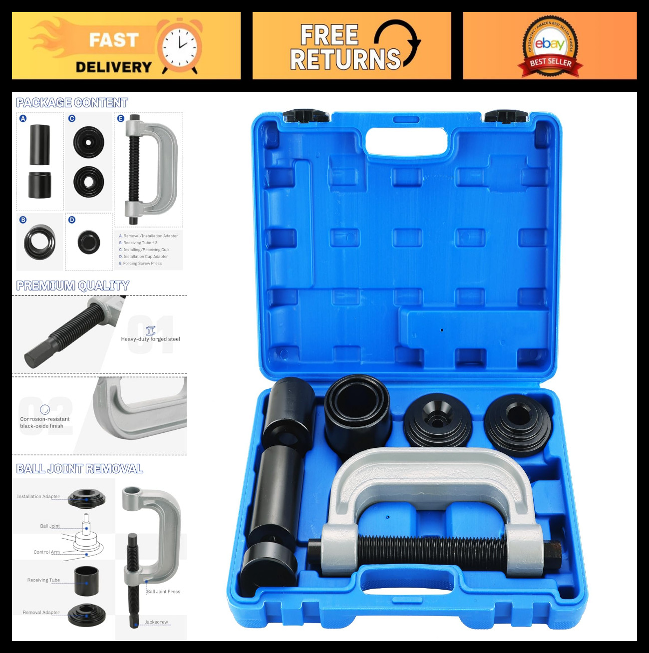Heavy Duty Ball Joint Press & U Joint Removal Tool Kit for 2WD/4WD Vehicles