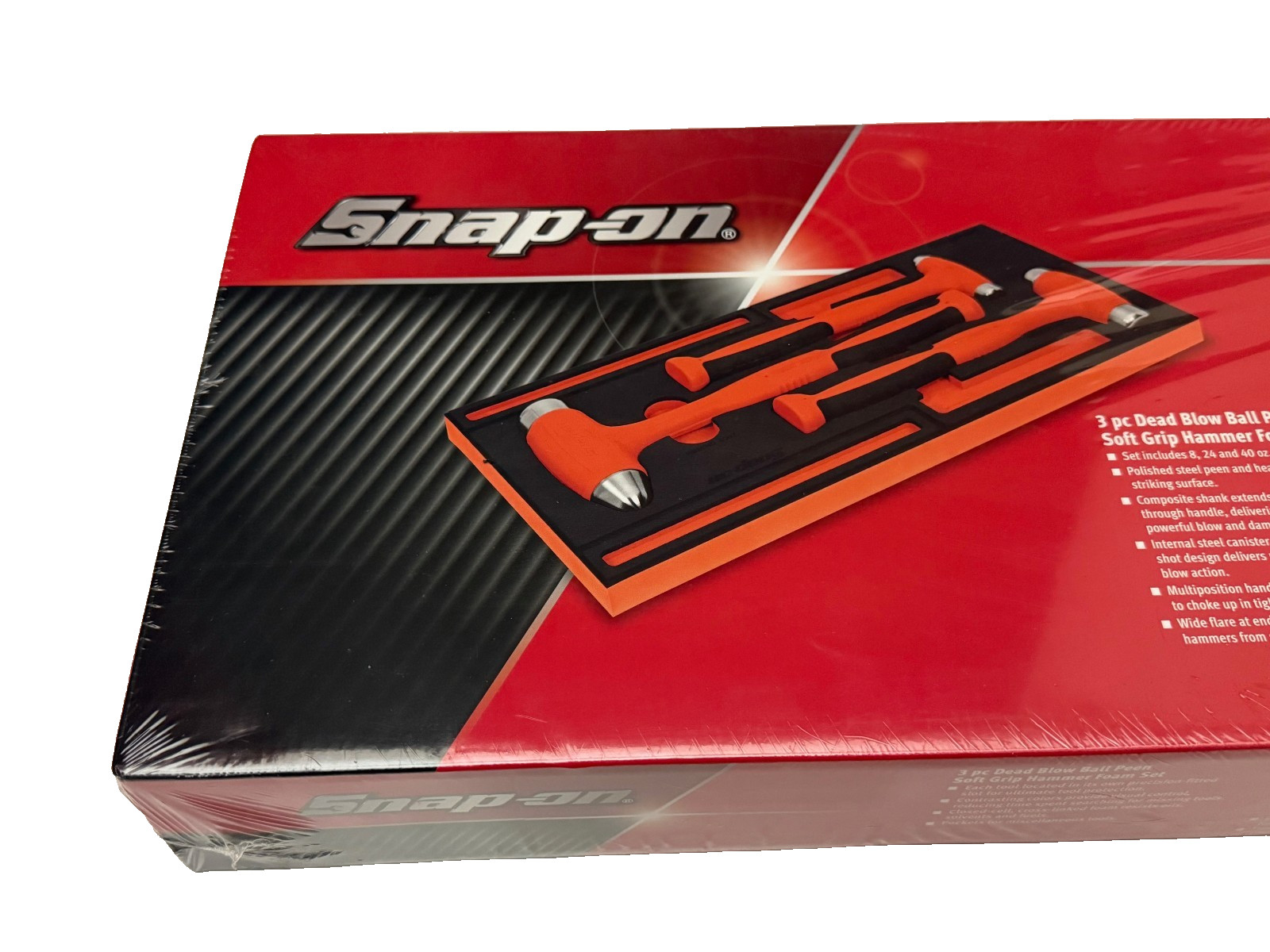 Snap On Orange 8 24 40oz 3pc Dead Blow Ball Peen Soft Grip Hammer Foam Set