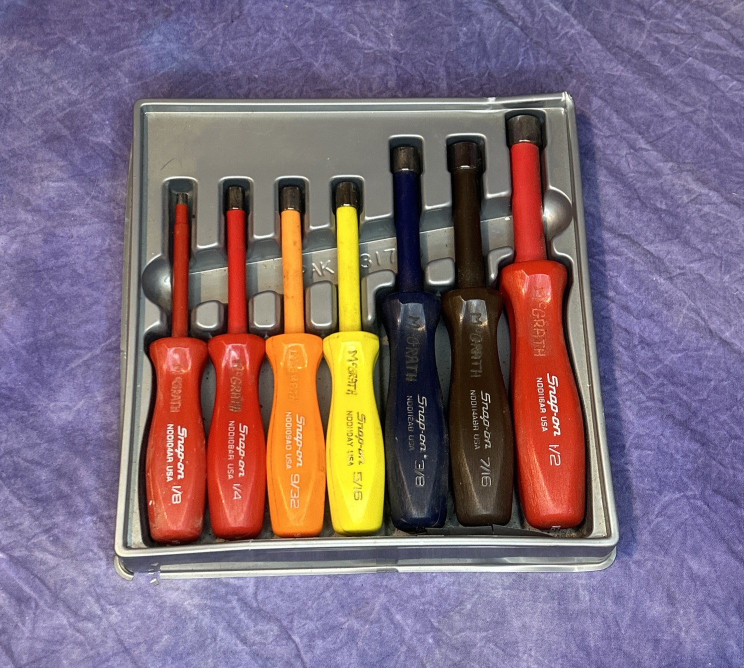 Snap On PAK431700 7 Piece Insulated Nut Driver Set SAE 1/8-1/2 Inch Made In USA