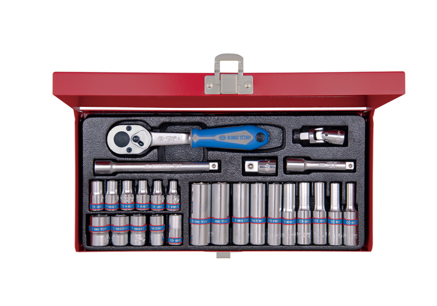 Set of 26 pcs 1/4″ Drive Socket Set Metric for Tool in a Metal Case KING TONY