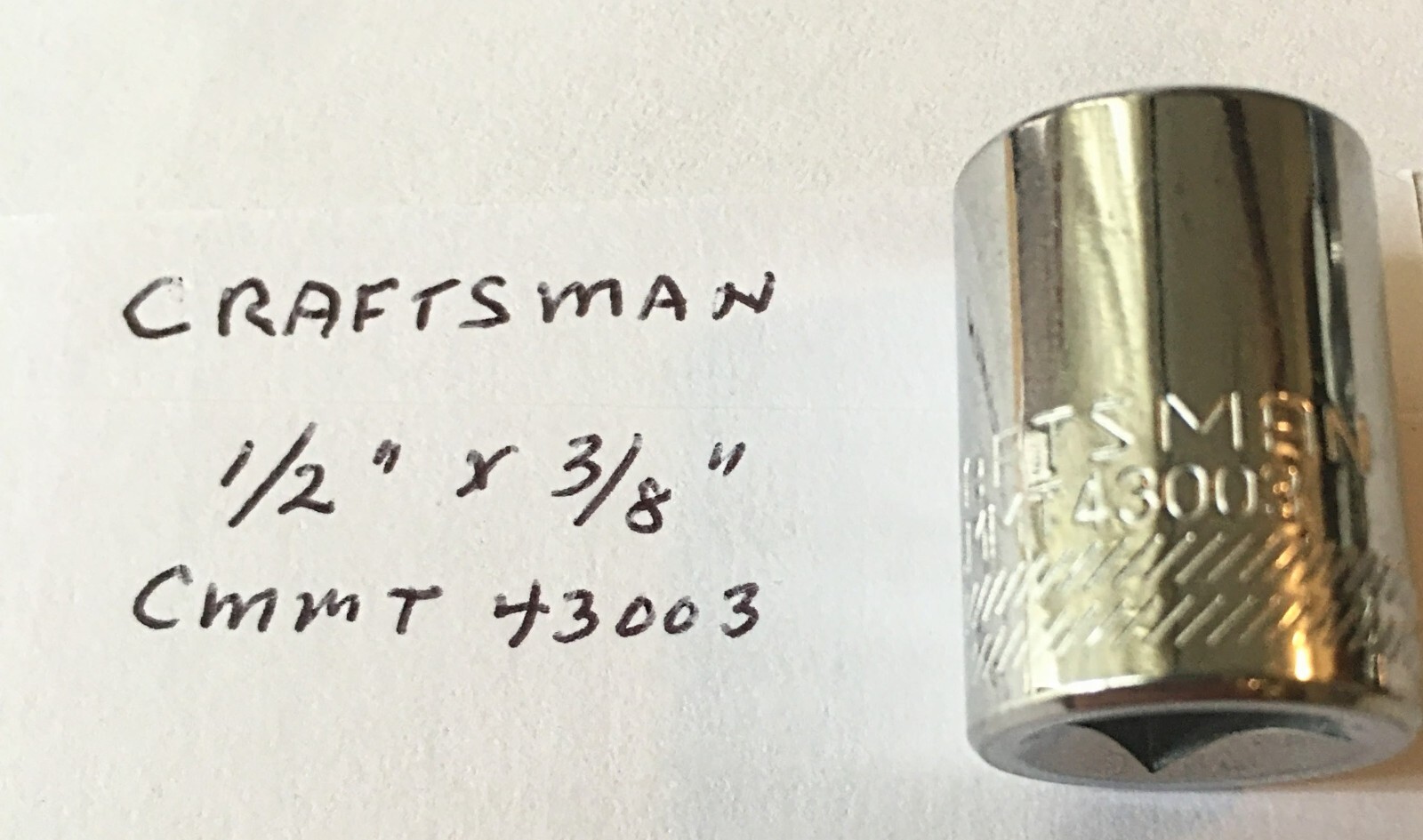 Craftsman 1/2″ x 3/8″ Dr Standard Shallow Socket 6 Point CMMT 43003