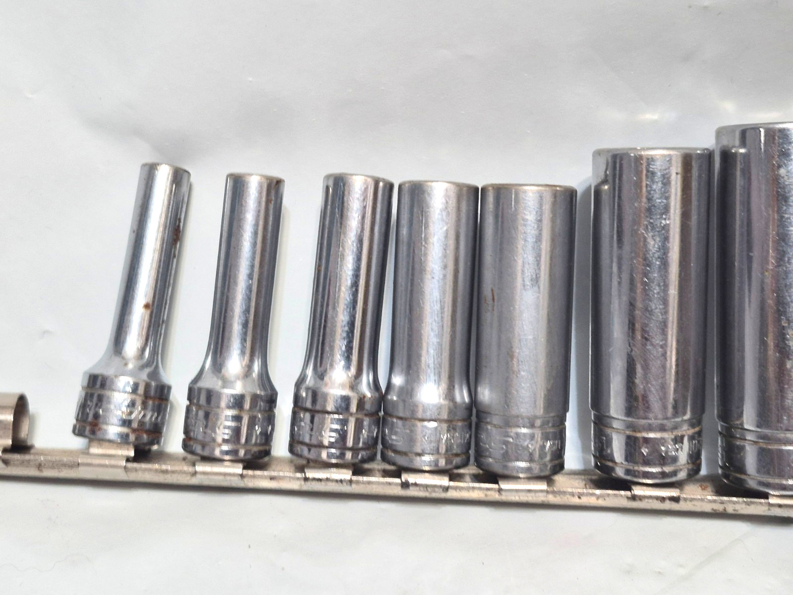 Snap-on 3/8″ Drive 10 PC 6pt Point Deep Socket Set.. missing 9/16″