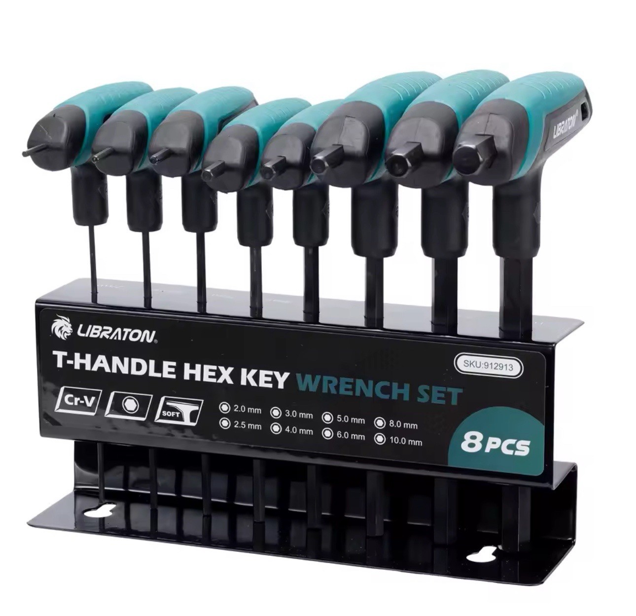 8PCS T Handle Hex Key Set Metric Allen Wrench Kit 2-10mm With Rack