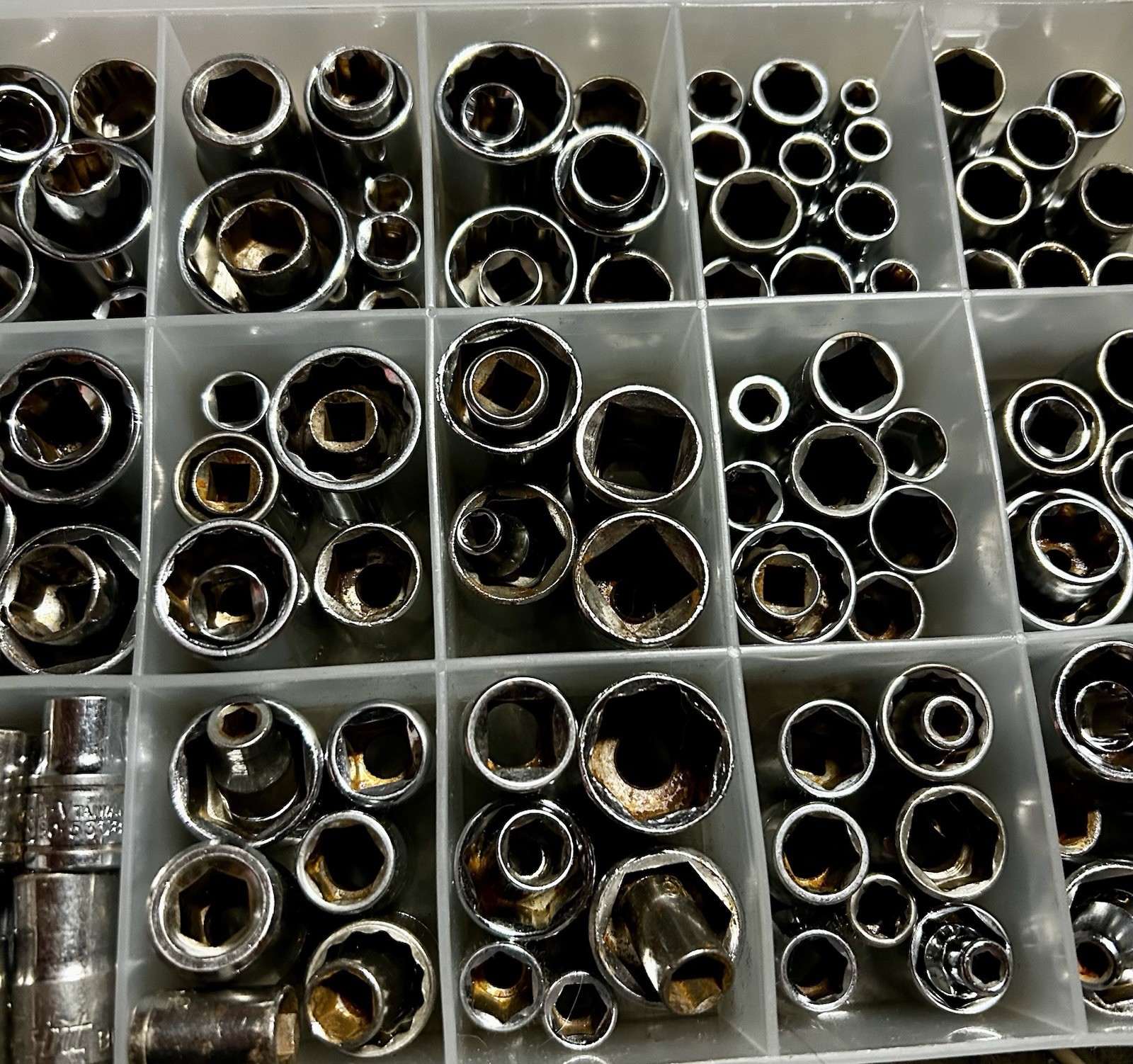 130+ New/Used Mixed Sockets 6/12pt SAE & Metric Blue Point, NAPA, SL, Duralast +