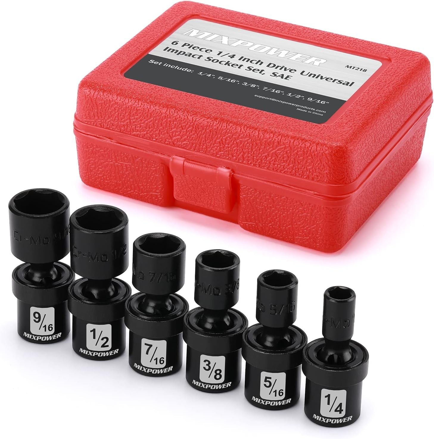 6PCS 1/4″ Drive SAE Shallow Universal Impact Socket Set, 1/4″ – 9/16″, Swivel…