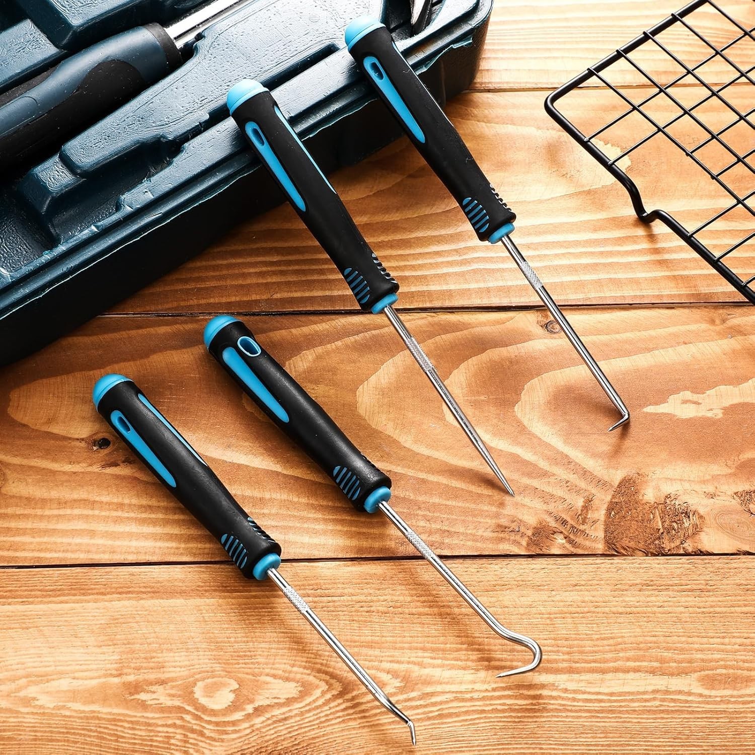 Versatile 4-Pcs Hook and Pick Tool Set with Non-Slip Grip – 6.5 inch Light Blue