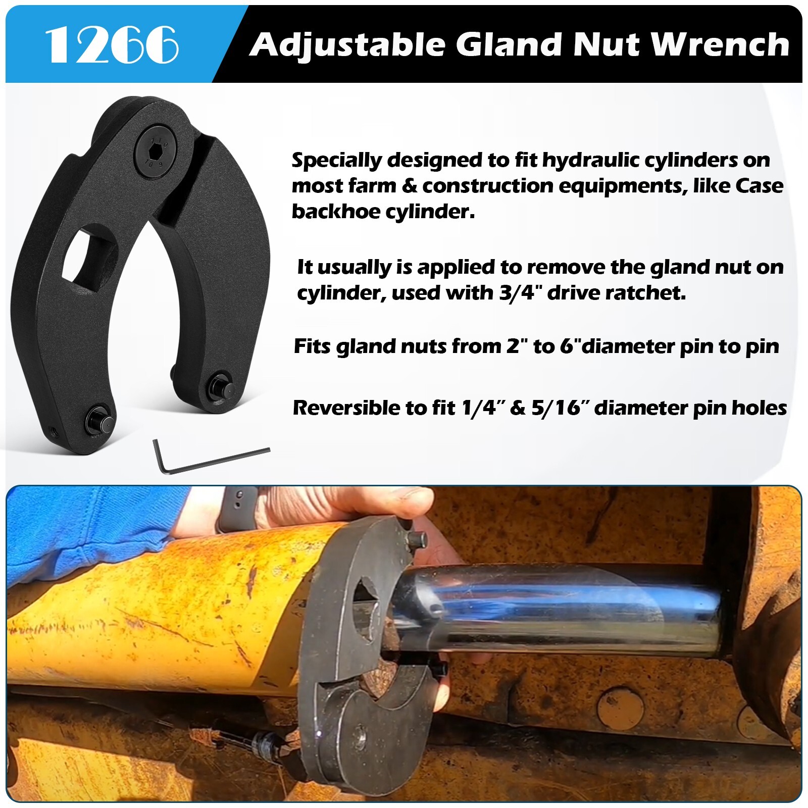 Adjustable Gland Nut Wrench 1266 +7463 Spanner Tool Set for Hydraulic Cylinder