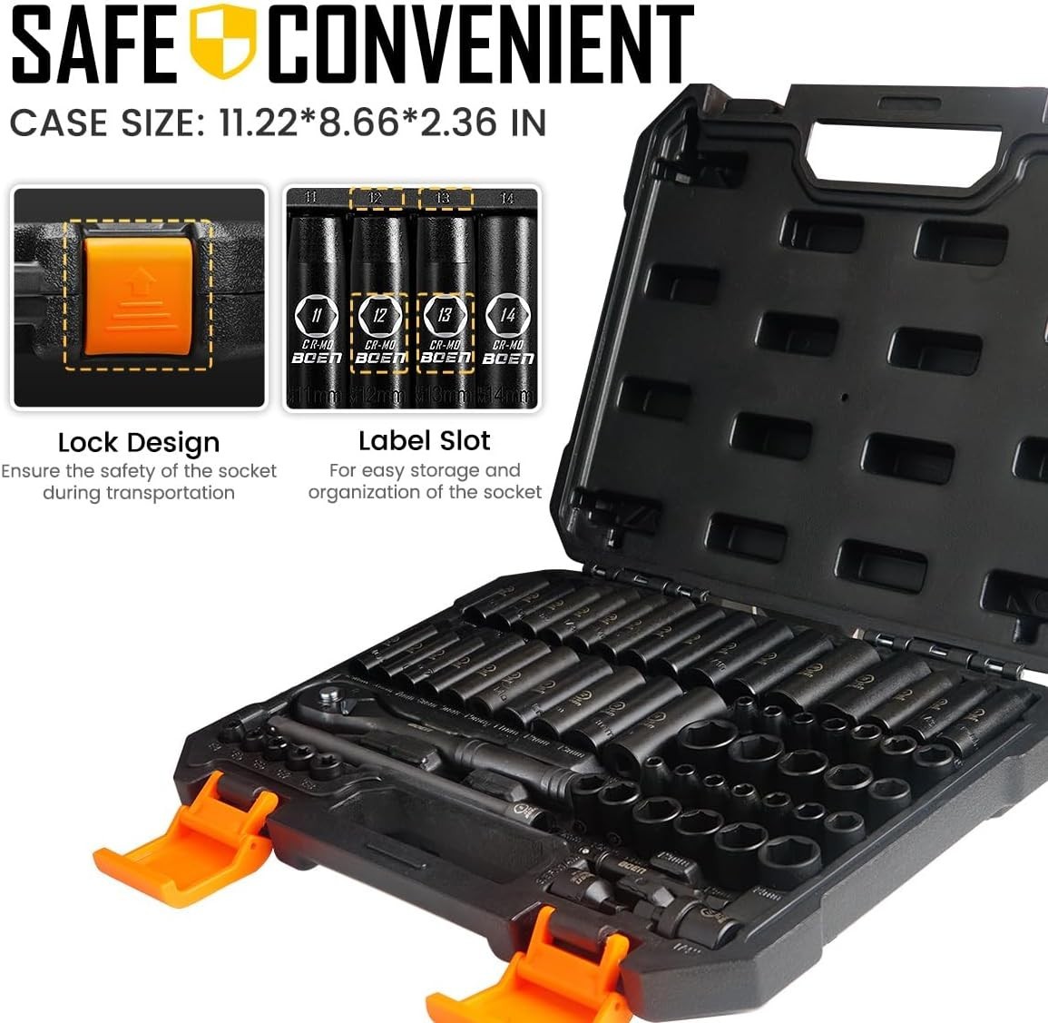 1/4 Drive Impact Socket Set 60PC SAE Metric Cr-Mo Deep Shallow Ratchet Kit