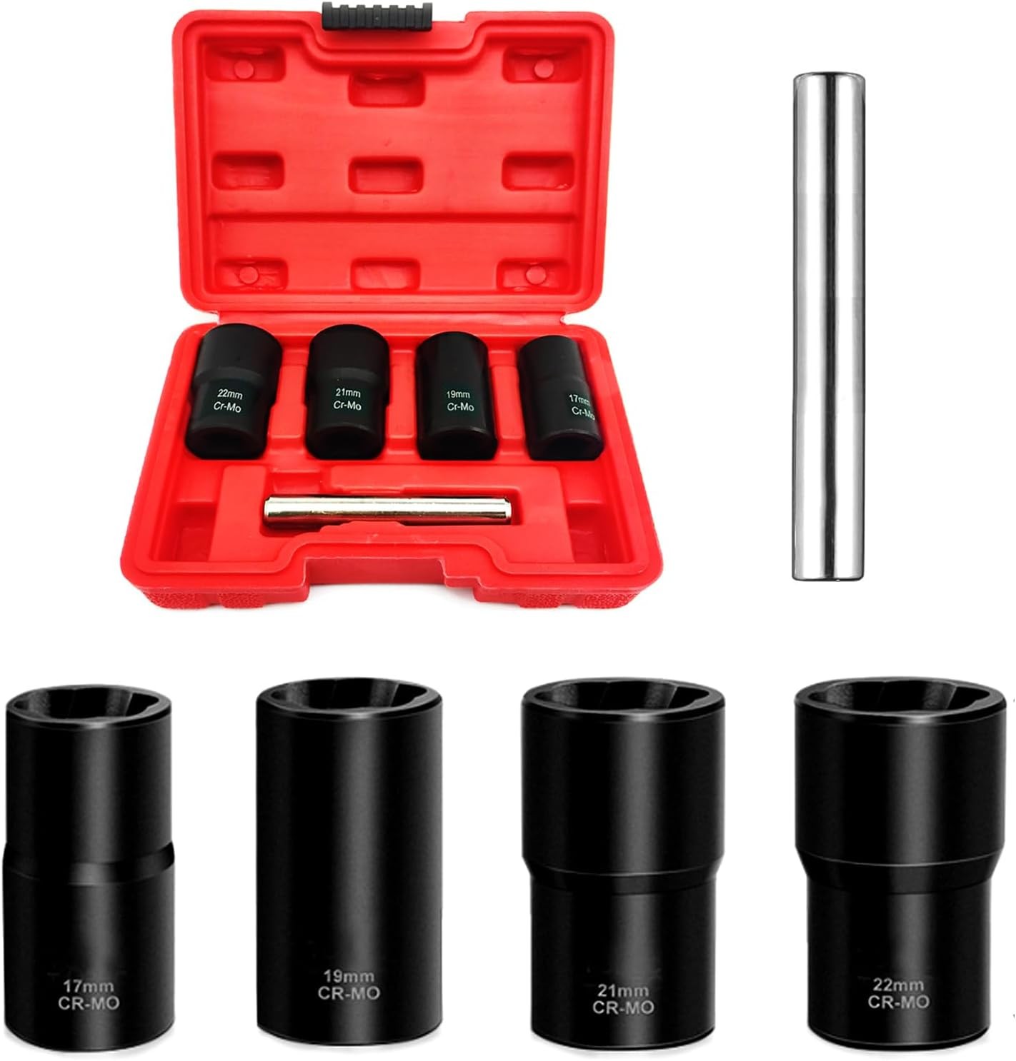 5pc Wheel Lock Removal Kit, Locking Lug Nut Removal Tool – 17MM,19MM, 21MM, 22MM