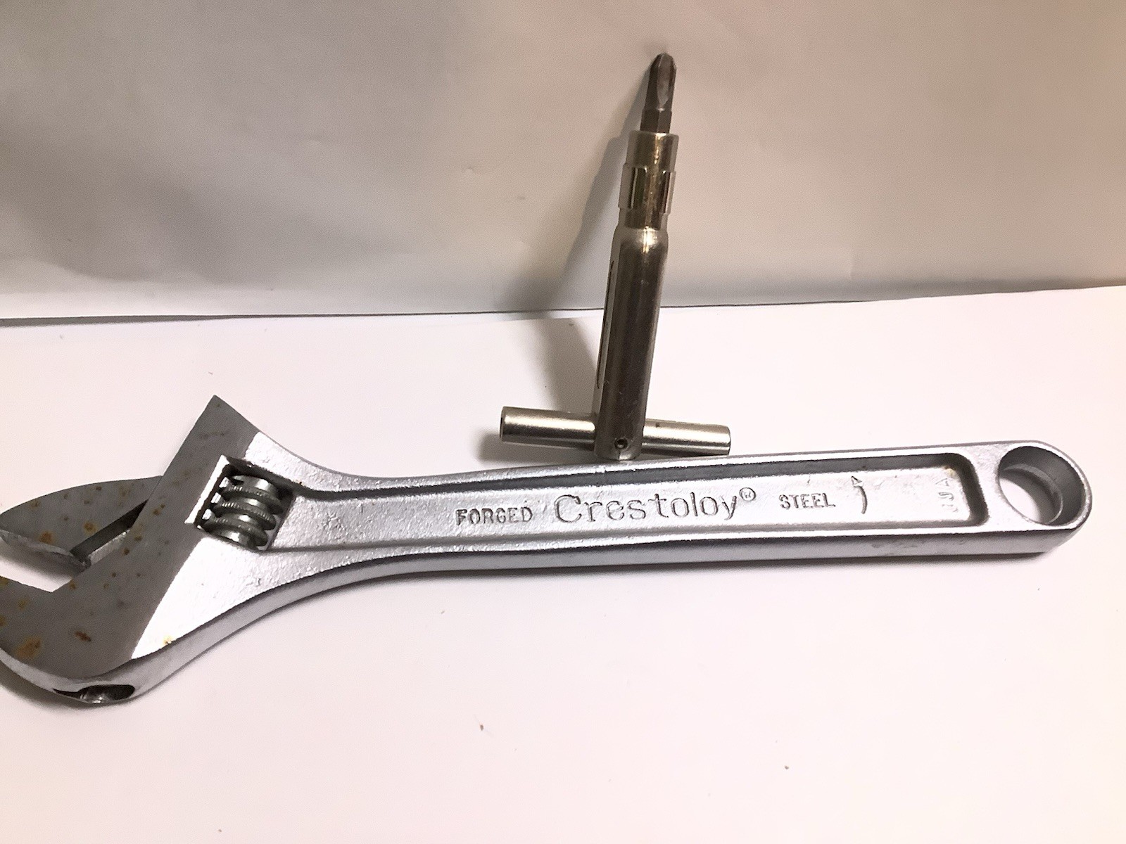 Vintage Crestoloy wrench USA & 7-1 Multi folding pocket screwdriver crescent
