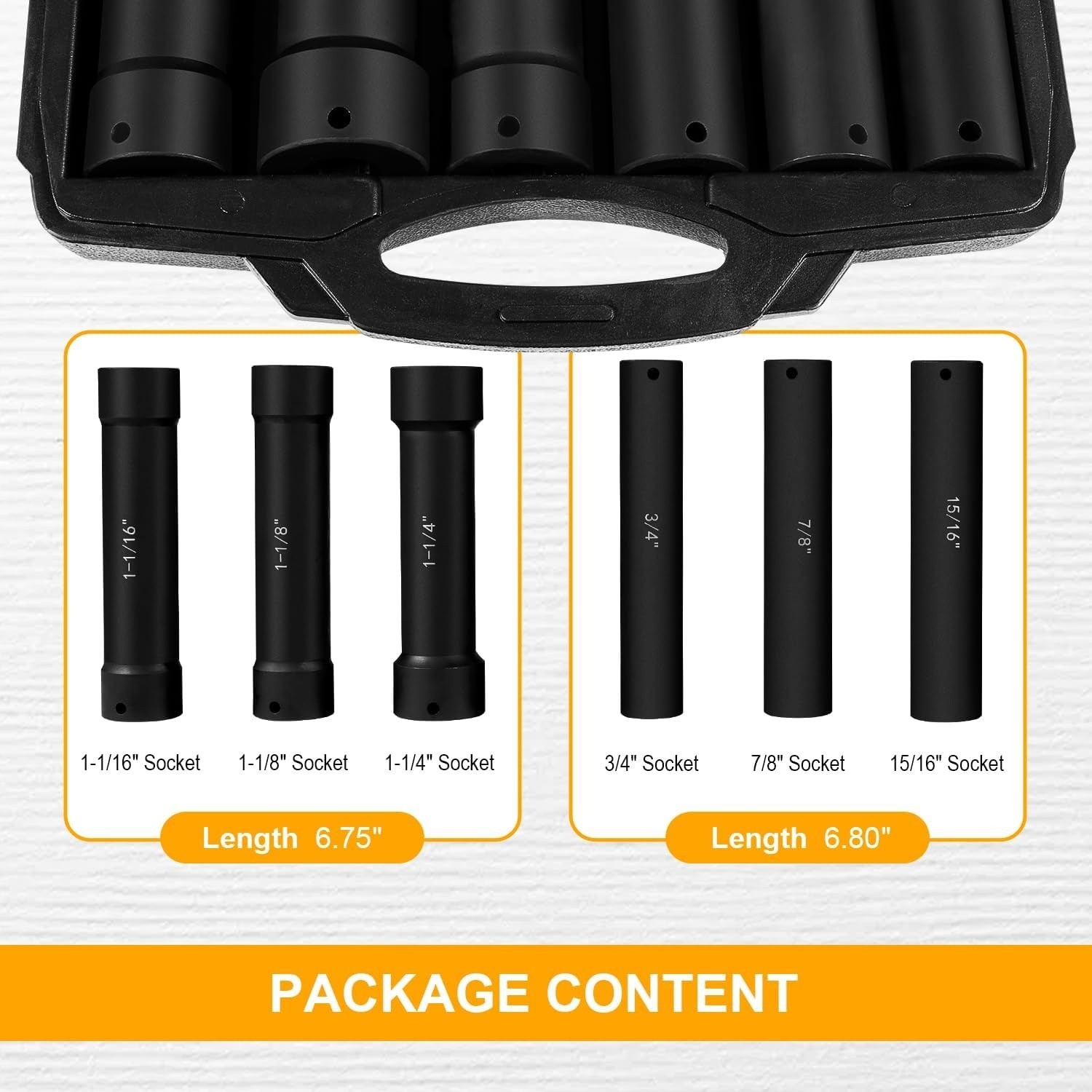 1/2 Inch Drive Heavy Duty Extended Length Extra-Deep Length Impact Socket Set