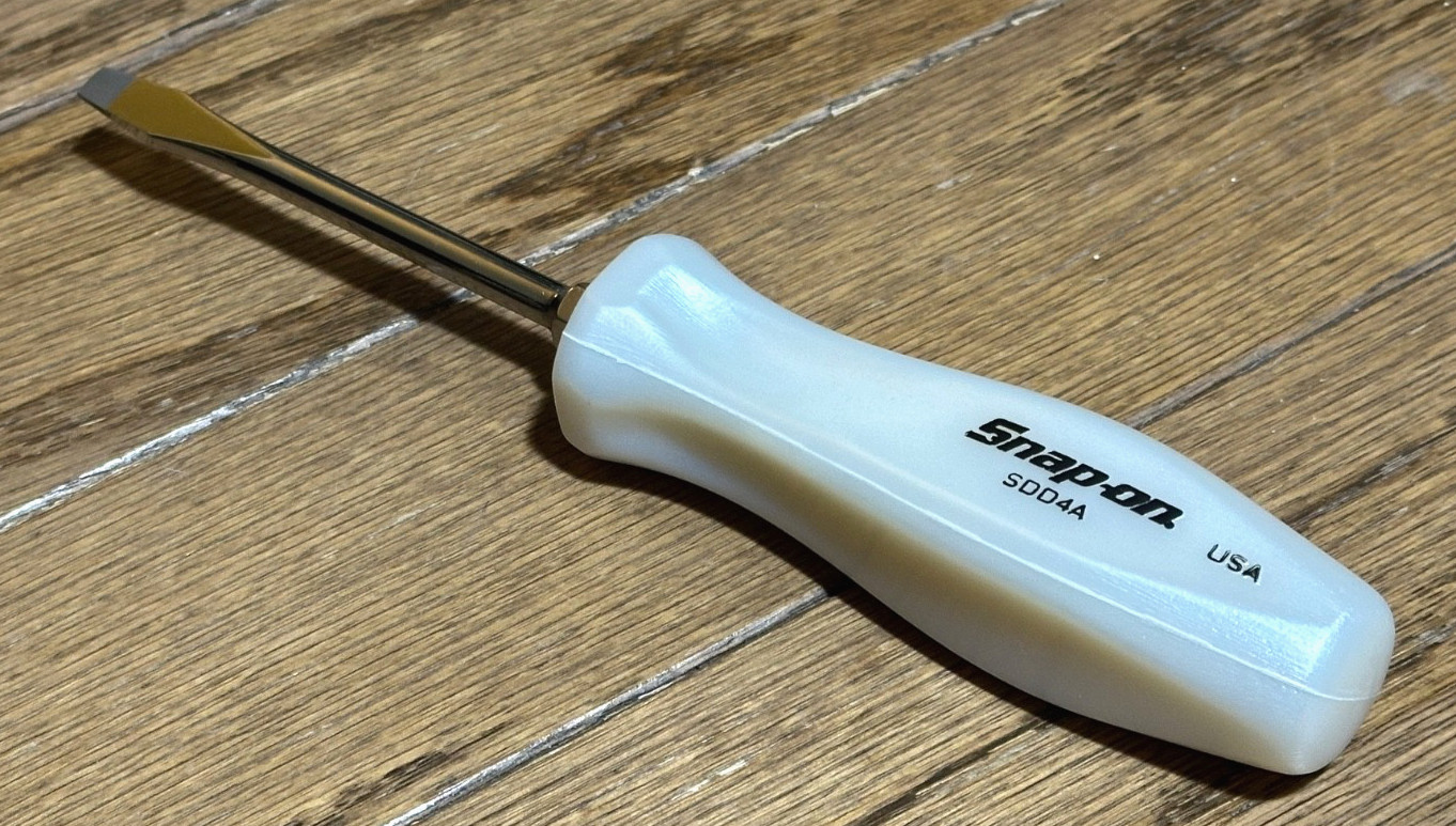 🇺🇸NEW Snap On Tools PEARL WHITE Hard Flat Blade Screwdriver Slotted 8″ Long