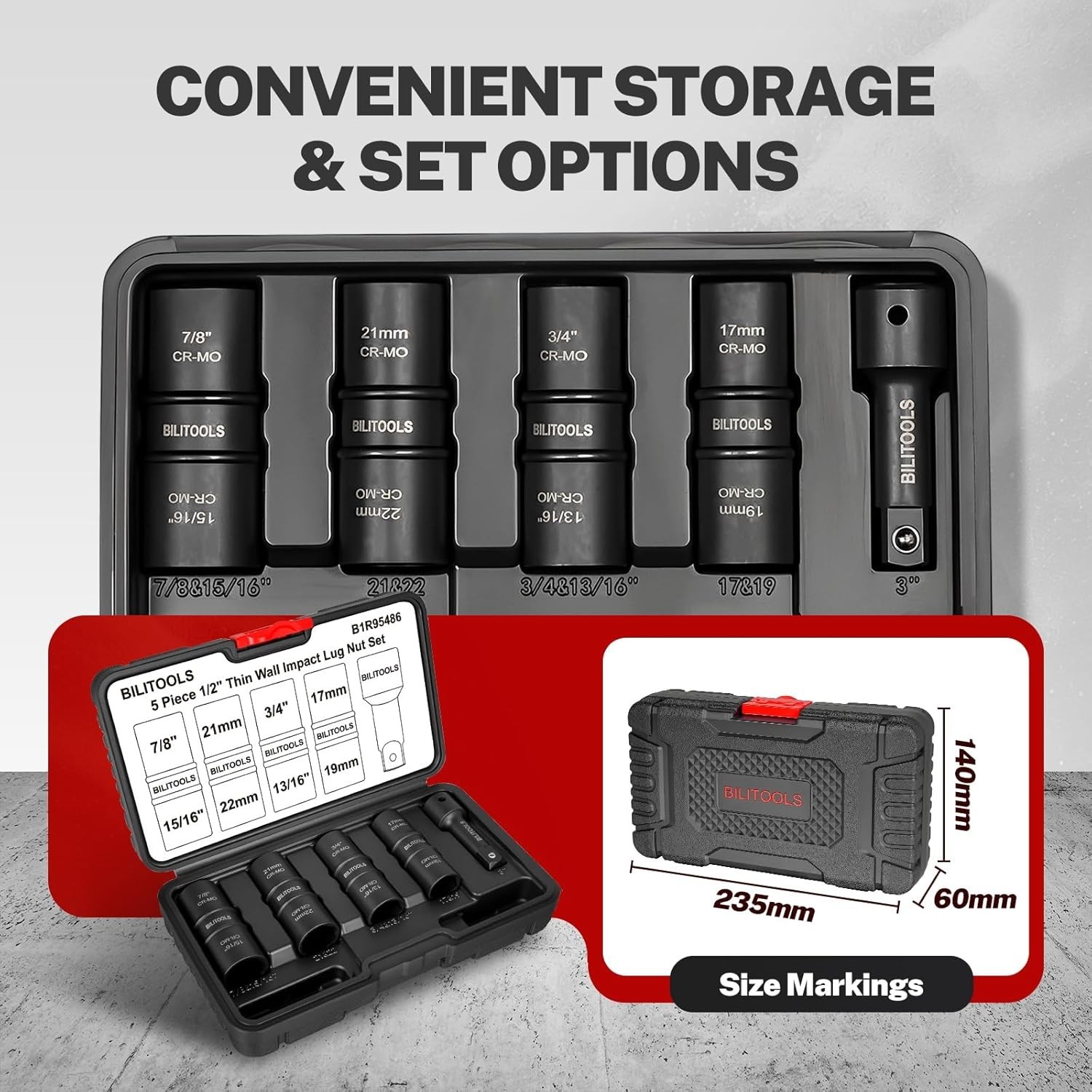Lug Nut Socket Set, 1/2 inch Drive Non-Marring Impact Flip Socket Set Metric …