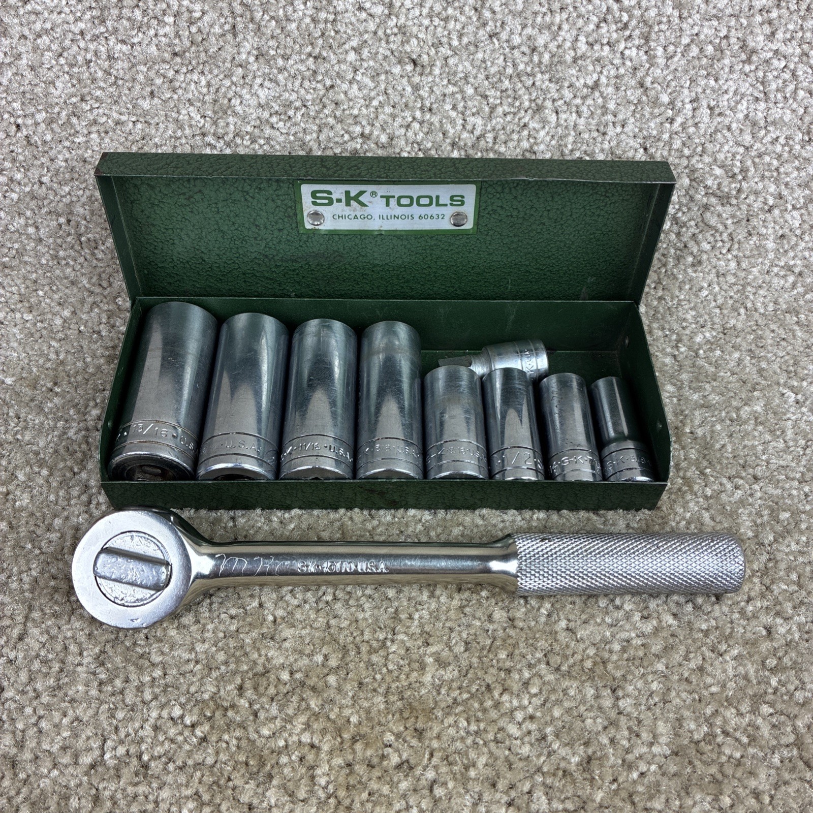 S-K 9pc.SAE Deep Socket Set w/Ratchet