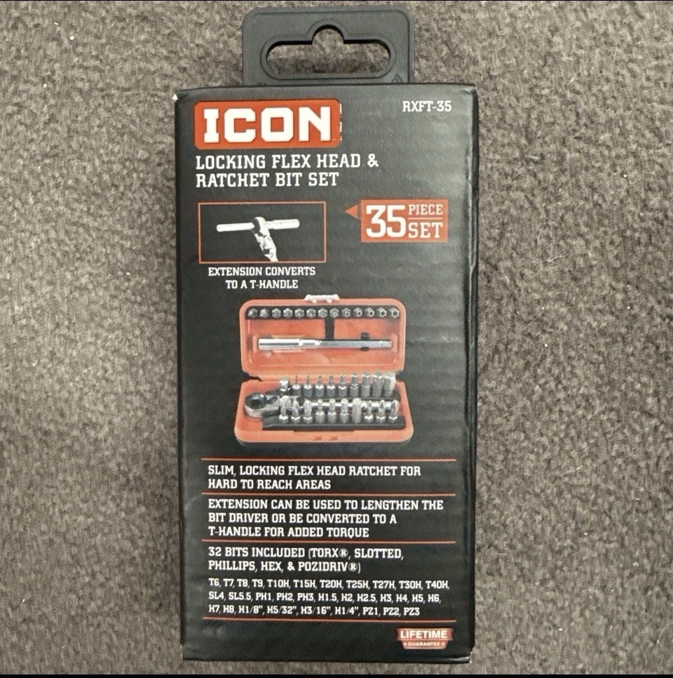 ICON Locking Flex Head Ratchet and Bit Set 35 Piece BRAND NEW FACTORY SEALED BOX
