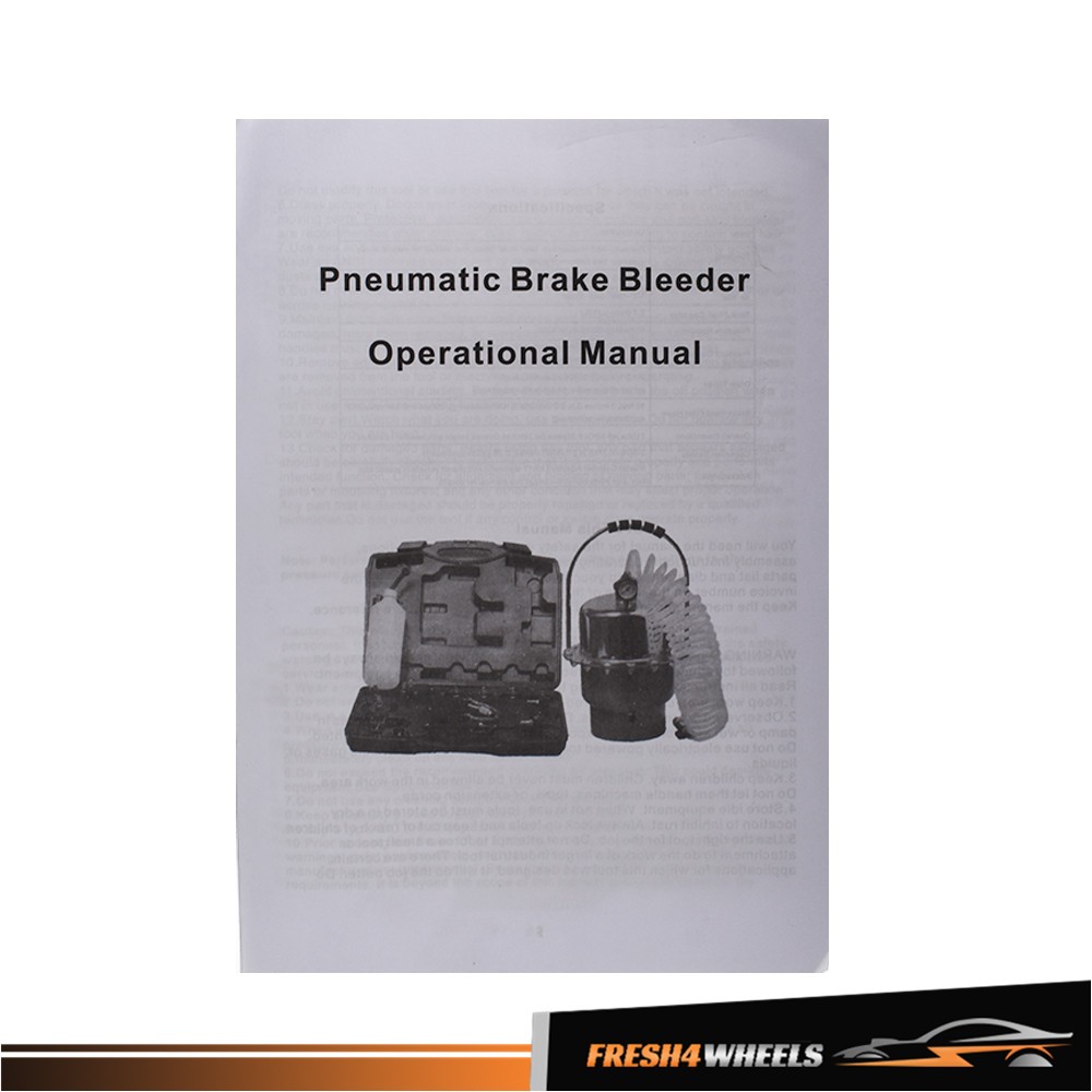 Portable Pneumatic Air Pressure Kit Brake & Clutch Bleeder Valve System Tool Set