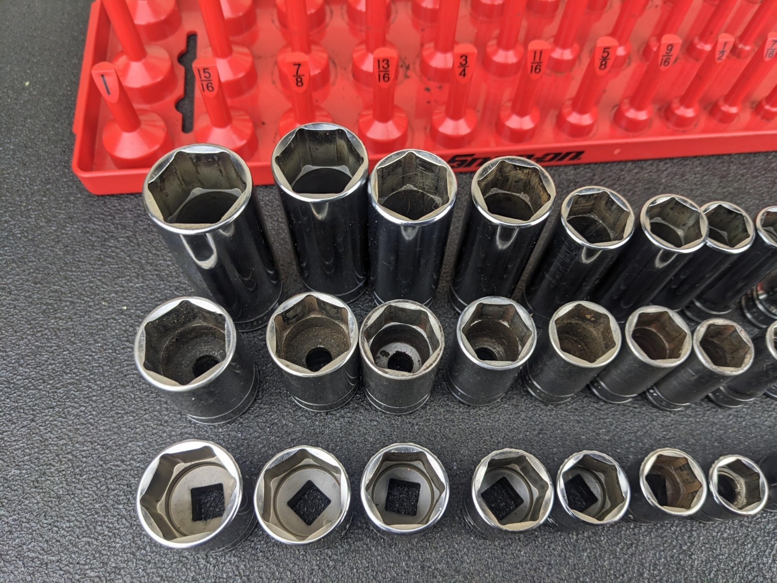 #bo723 Snap On USA 39pc 3/8″ Drive SAE 6 Point Shallow Semi Deep MASTER SET