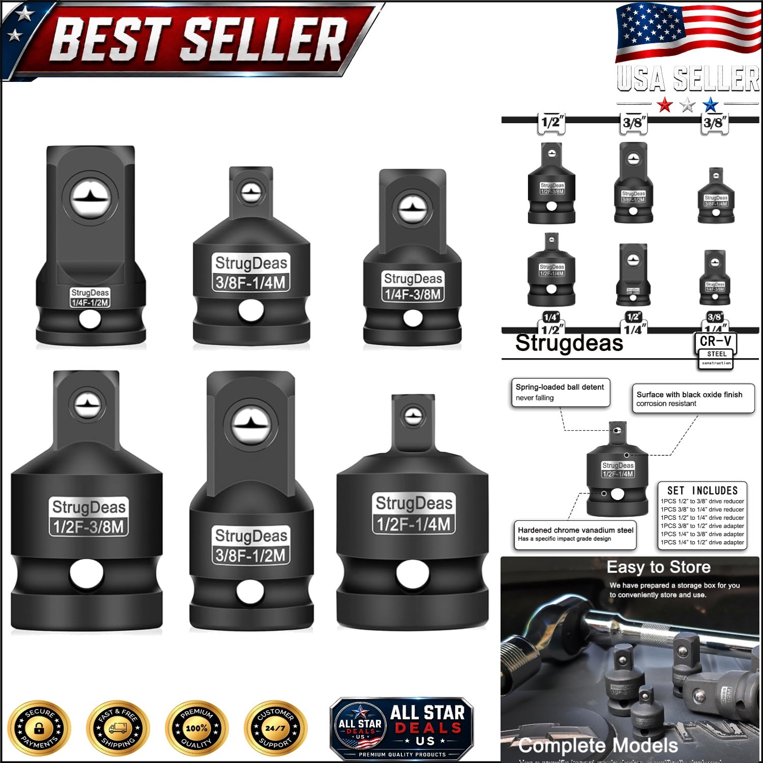 6-Piece Impact Socket Adapter Set in Chrome Vanadium Steel – Durable & Efficient