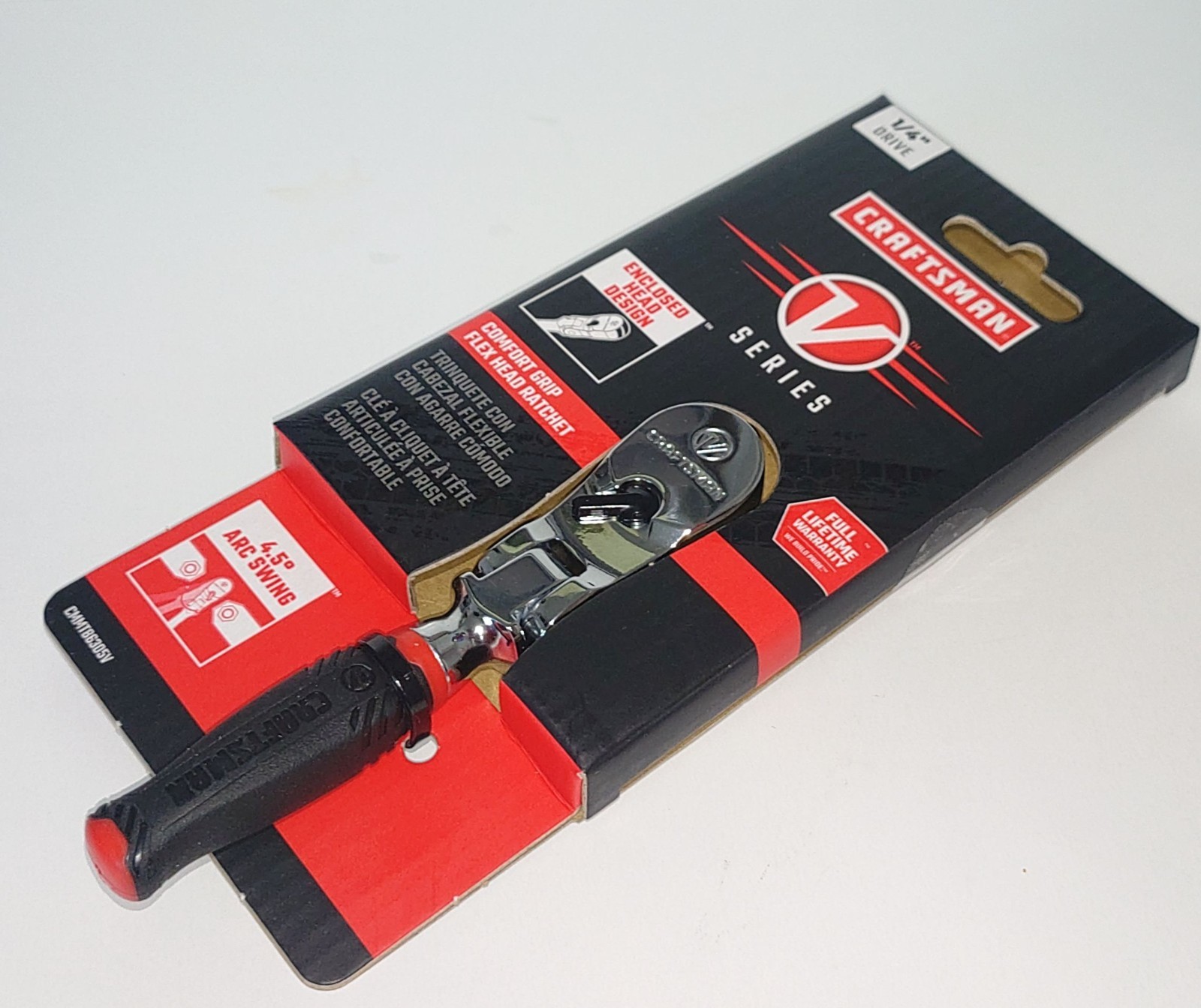 Craftsman V Series 1/4″ Drive Flexible Head Comfort Grip Ratchet CMMT86305V