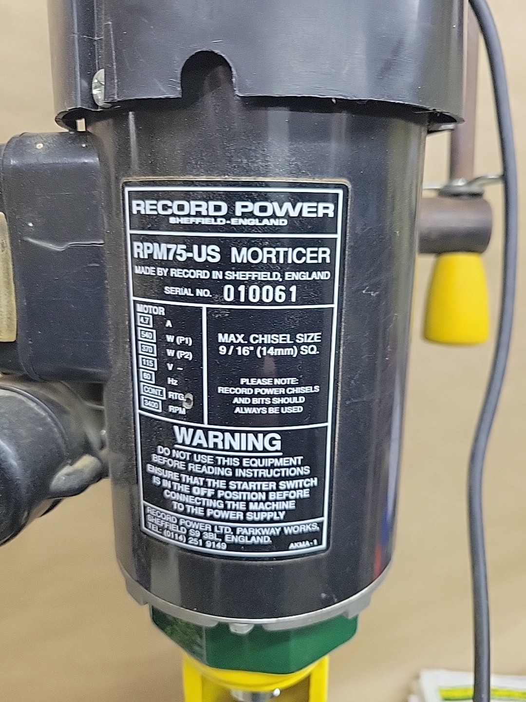 Record Morticer RPM75 Morticing Machine 1/4″ 3/8″ 1/2″ Chisels